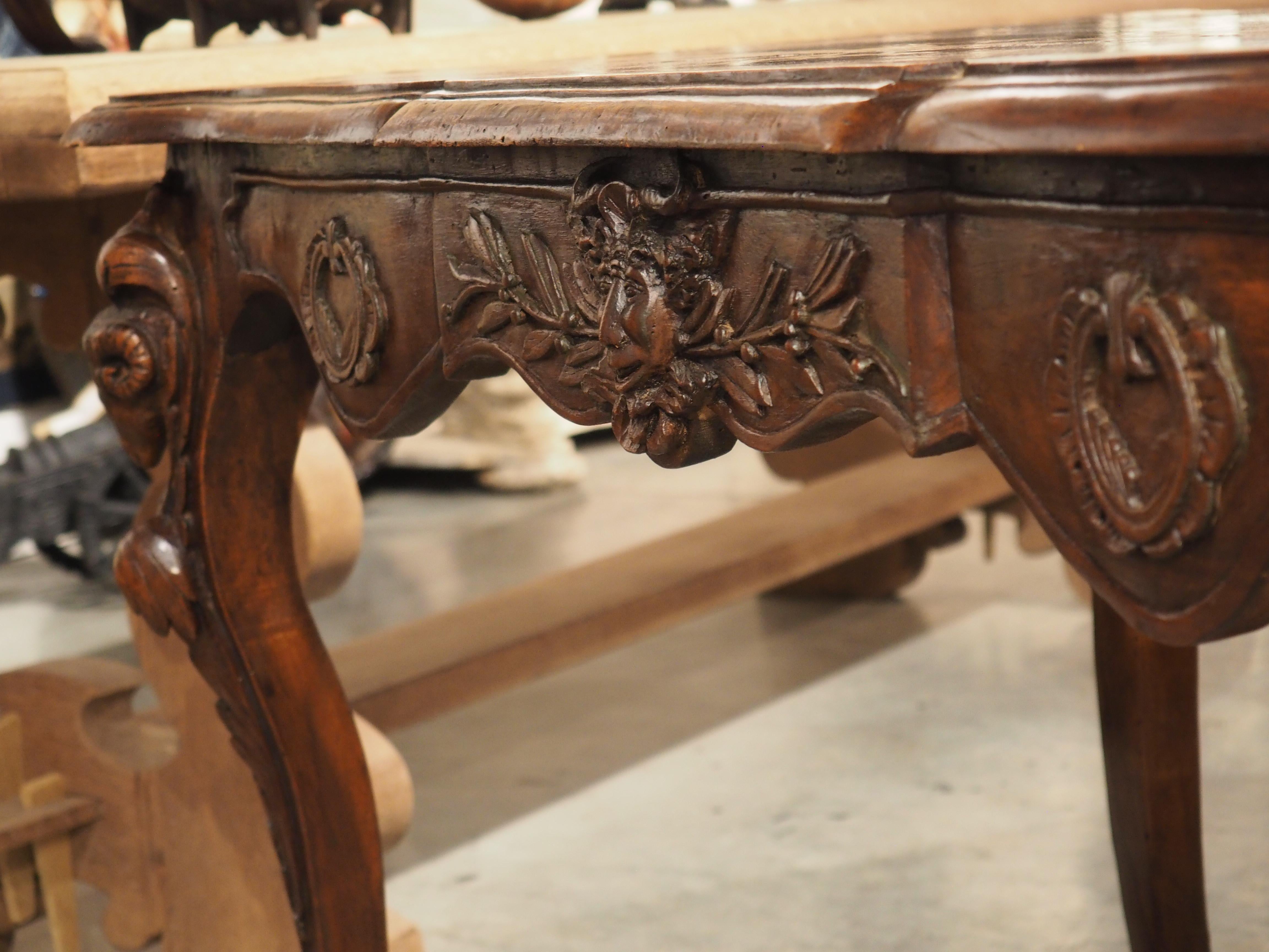 Circa 1870 French Walnut Wood Center Table with Rams' Heads and Fleur De Lys For Sale 13