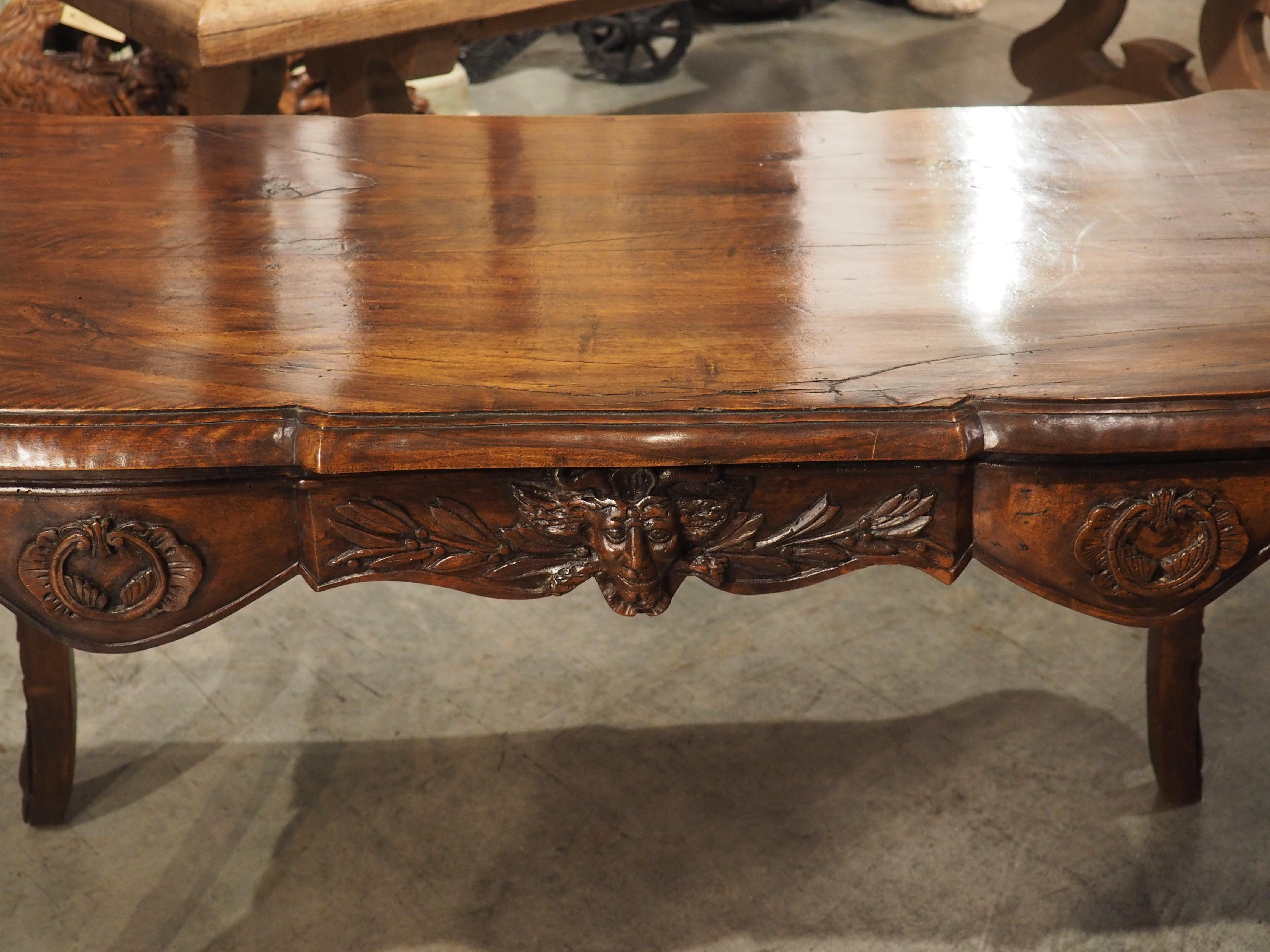Late 19th Century Circa 1870 French Walnut Wood Center Table with Rams' Heads and Fleur De Lys For Sale
