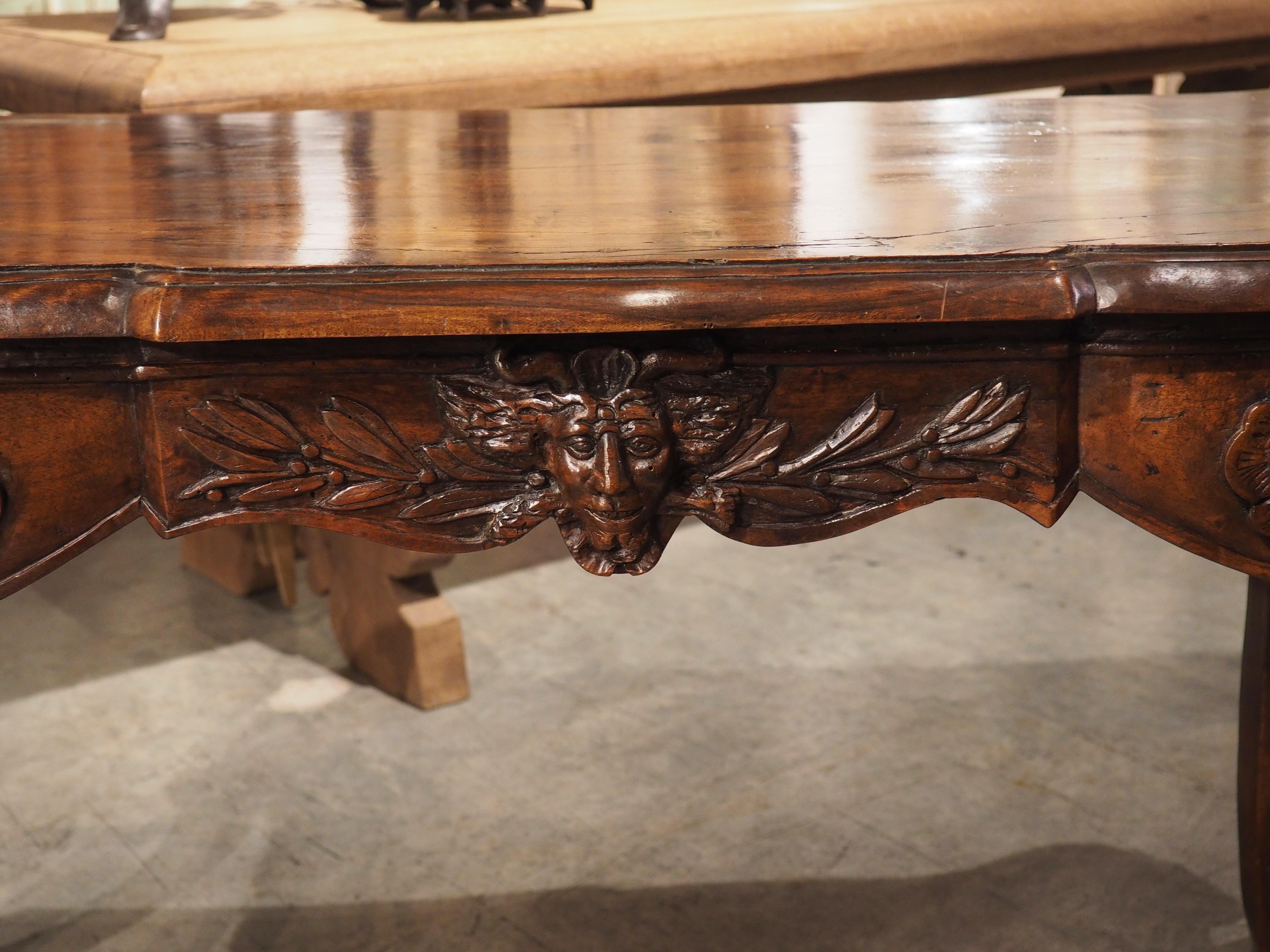 Circa 1870 French Walnut Wood Center Table with Rams' Heads and Fleur De Lys For Sale 3