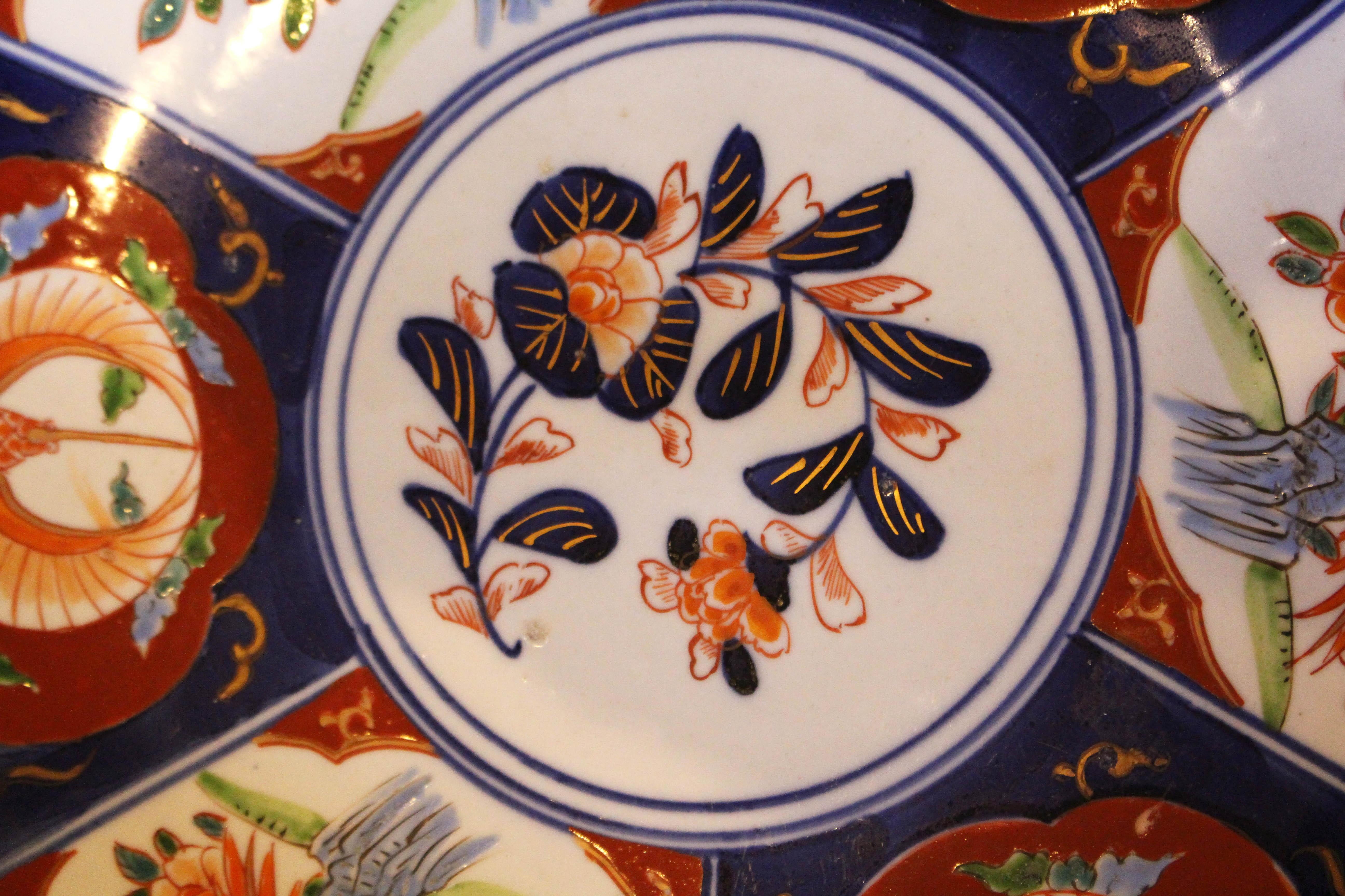 Japanese Circa 1870 Imari Chop Plate Featuring Phoenix Birds For Sale