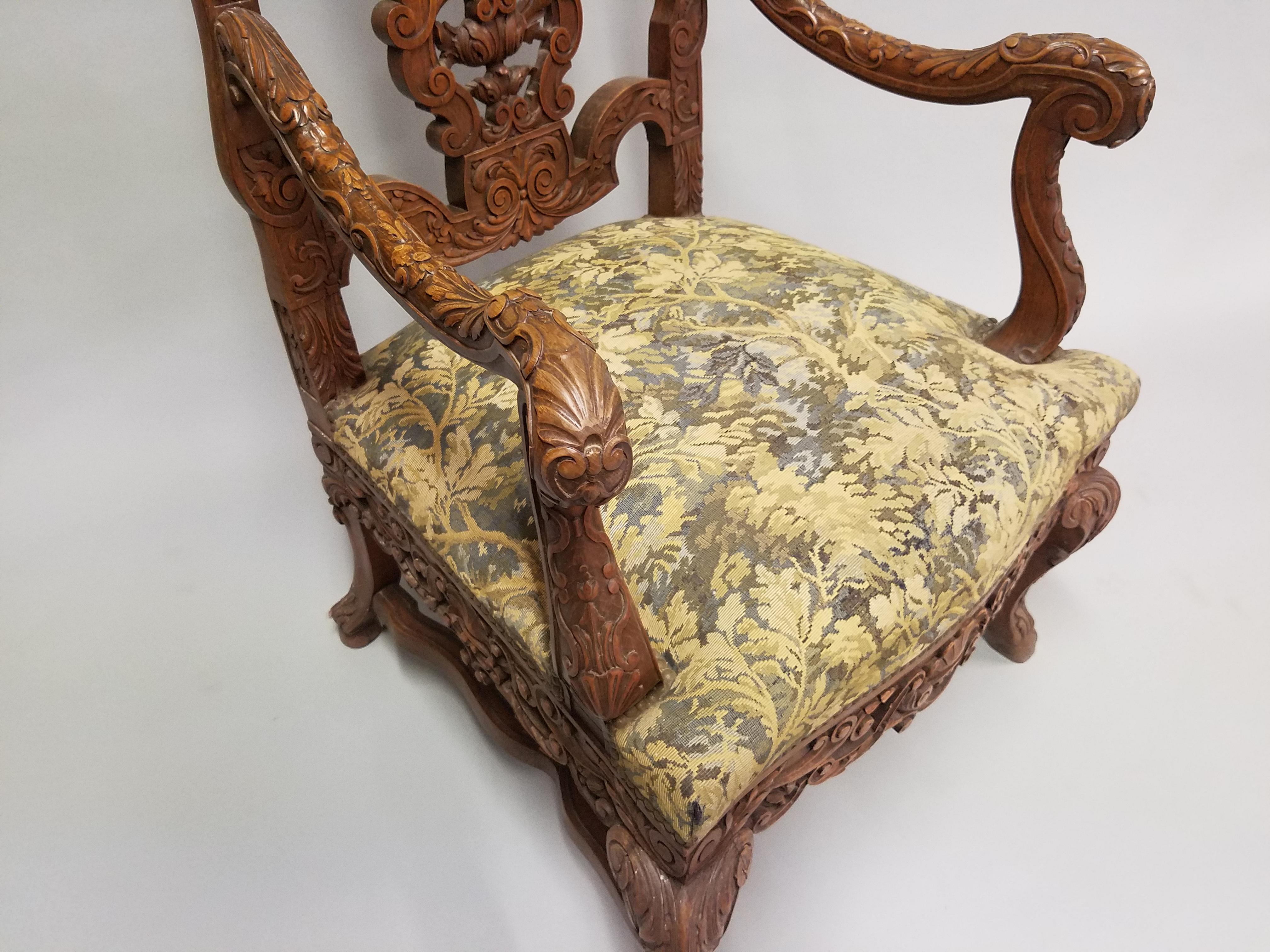 French Circa 1870 Louis XV Renaissance Style Walnut Armchairs For Sale