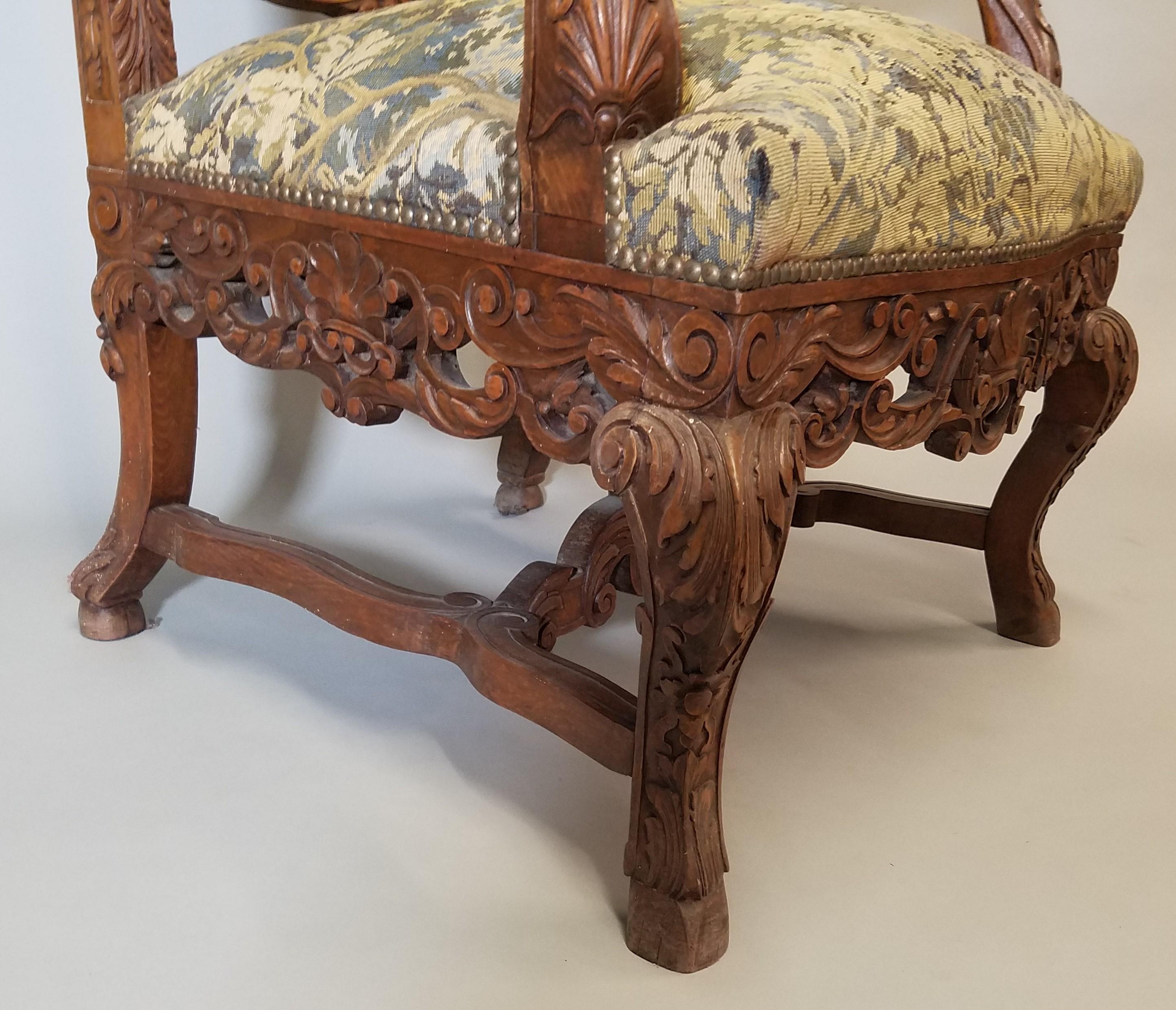 Circa 1870 Louis XV Renaissance Style Walnut Armchairs In Good Condition For Sale In Chicago, IL