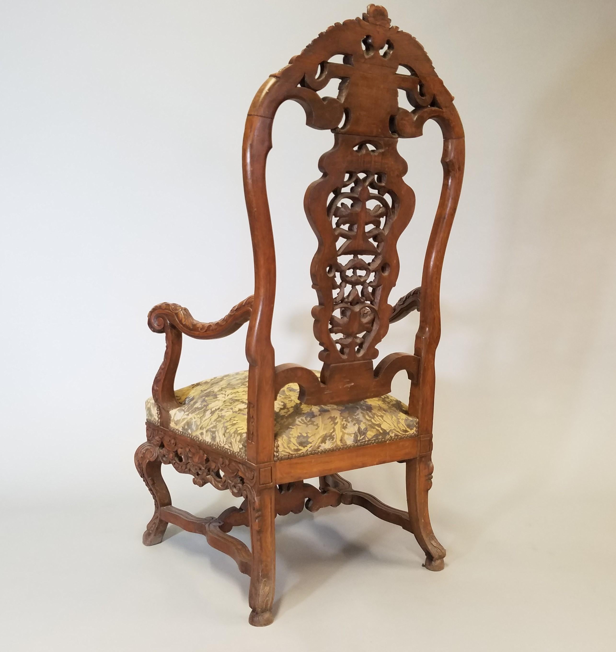 Circa 1870 Louis XV Renaissance Style Walnut Armchairs For Sale 1