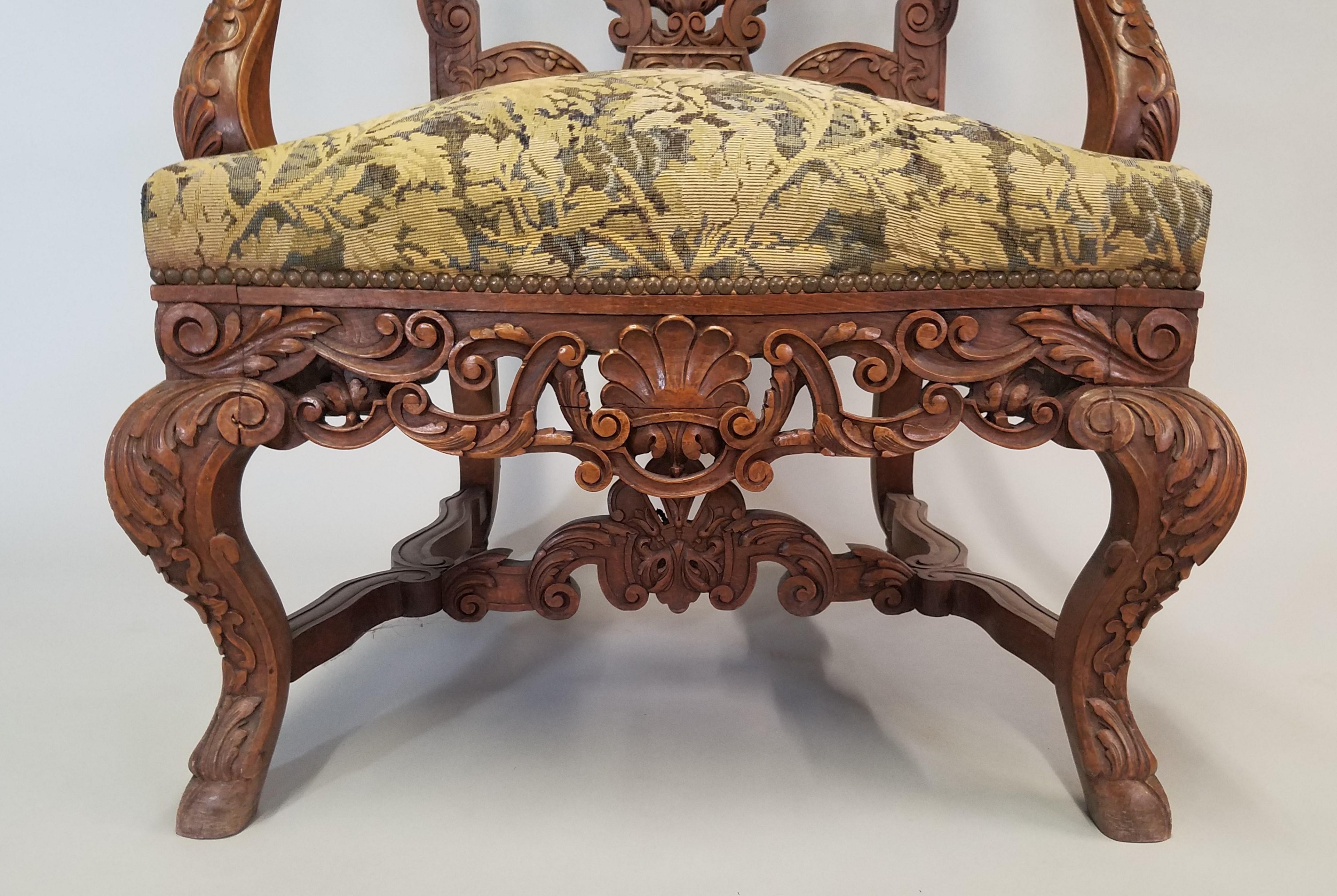 Circa 1870 Louis XV Renaissance Style Walnut Armchairs For Sale 3
