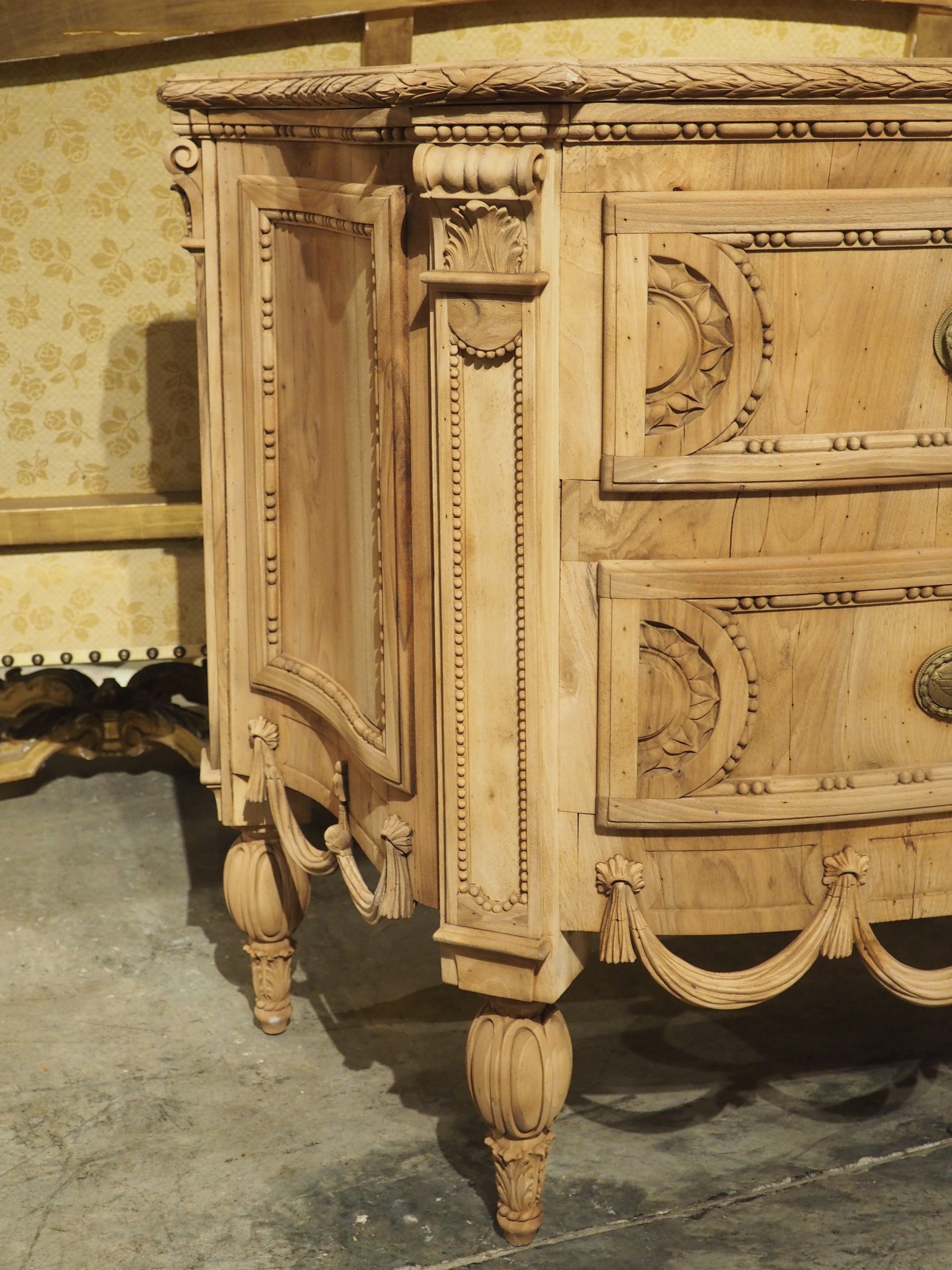 Circa 1870 Louis XVI Style Bleached Walnut Drapery Swag Commode from Italy For Sale 7