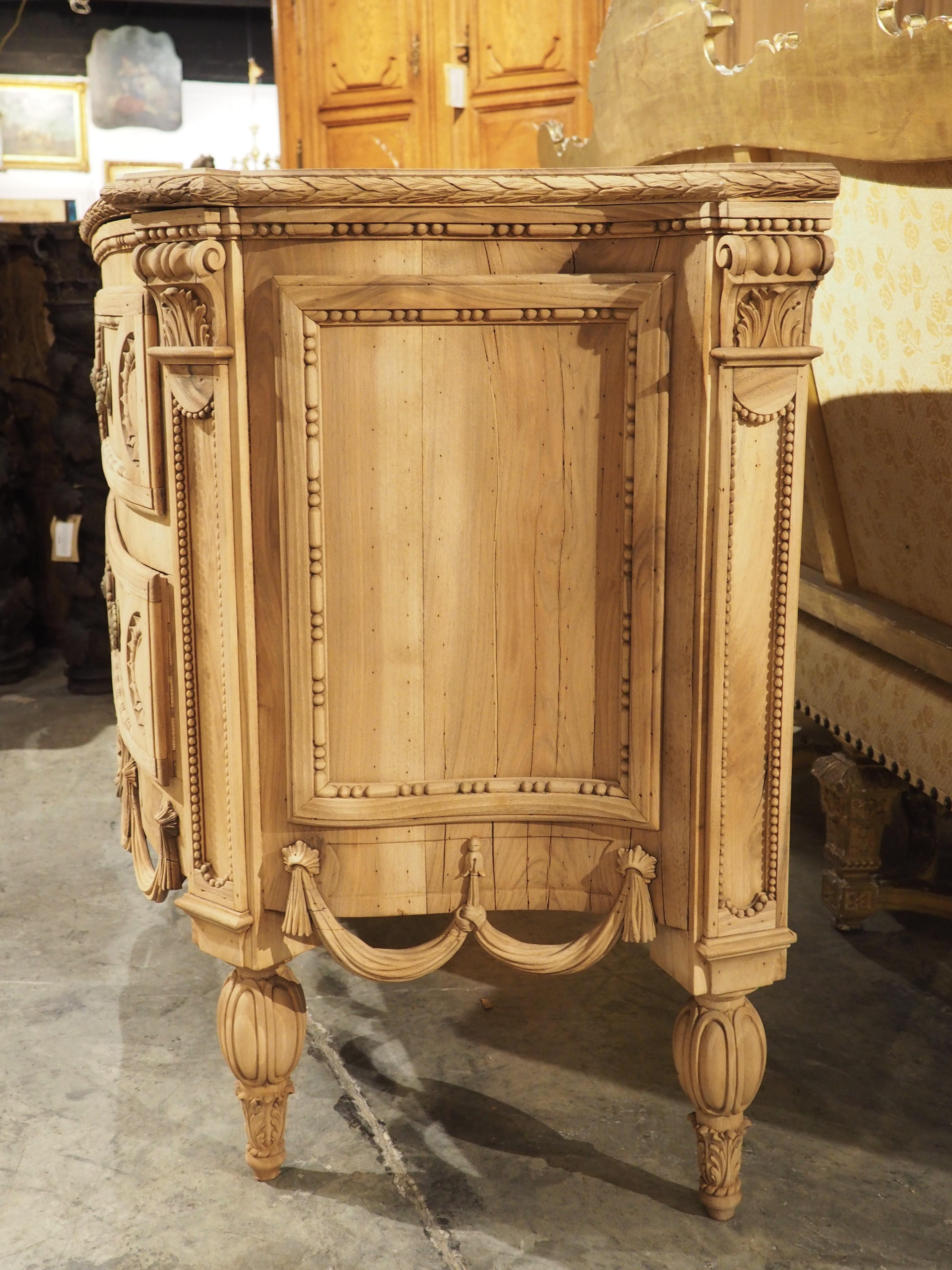Circa 1870 Louis XVI Style Bleached Walnut Drapery Swag Commode from Italy For Sale 13