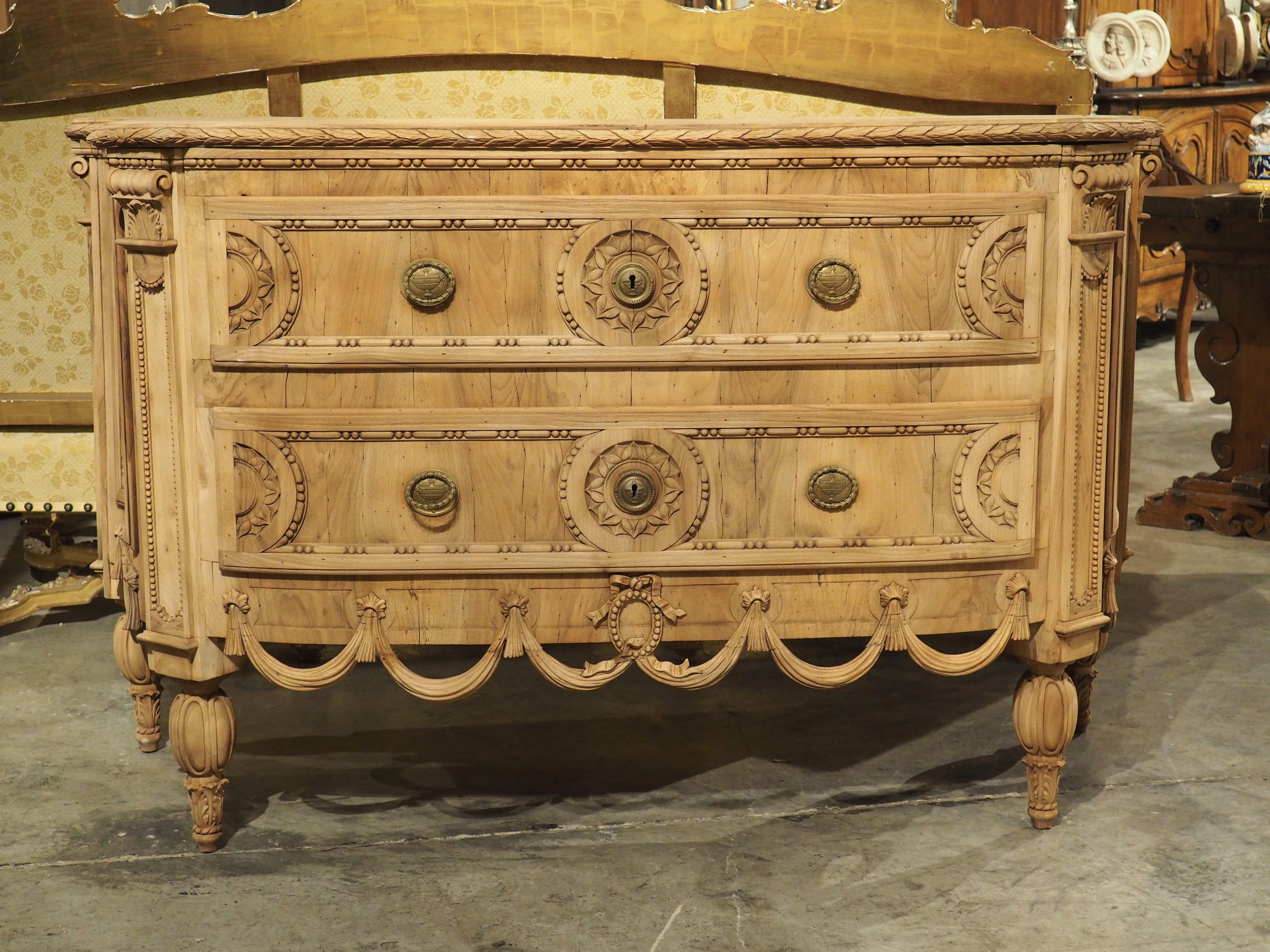 Circa 1870 Louis XVI Style Bleached Walnut Drapery Swag Commode from Italy In Good Condition For Sale In Dallas, TX