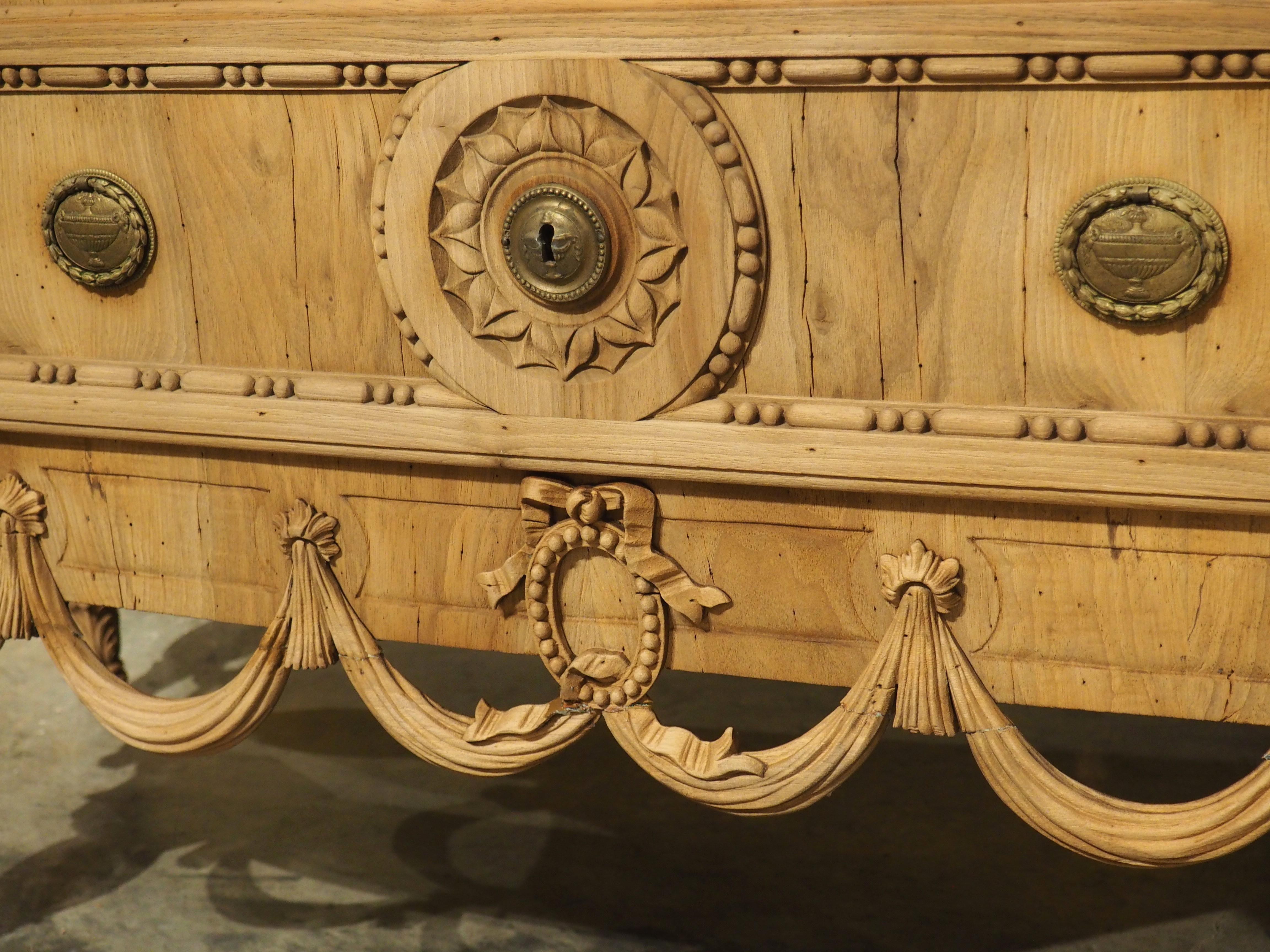 19th Century Circa 1870 Louis XVI Style Bleached Walnut Drapery Swag Commode from Italy For Sale