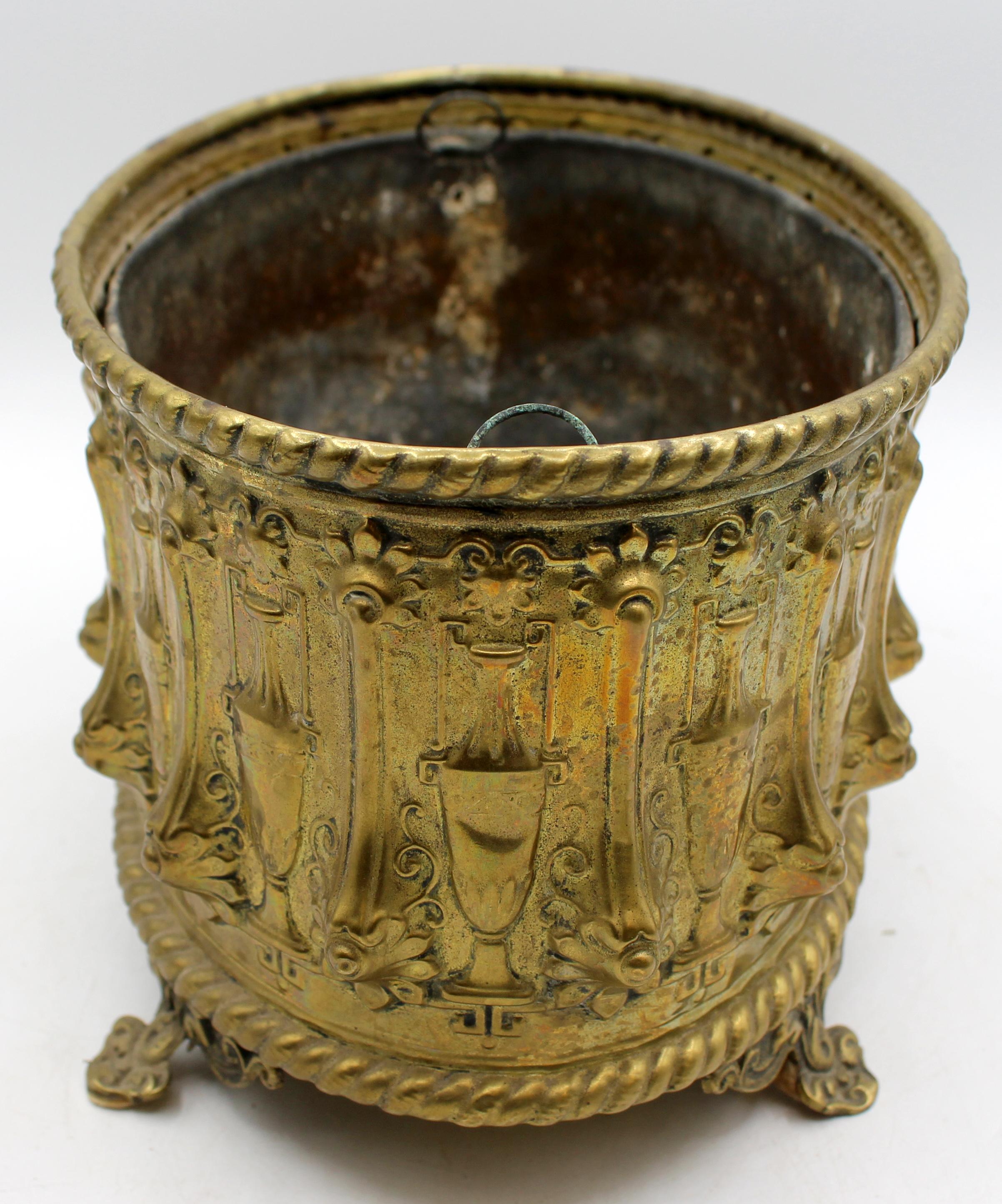 Late 19th Century Circa 1870 Oval Repousse Brass English or French Jardiniere For Sale