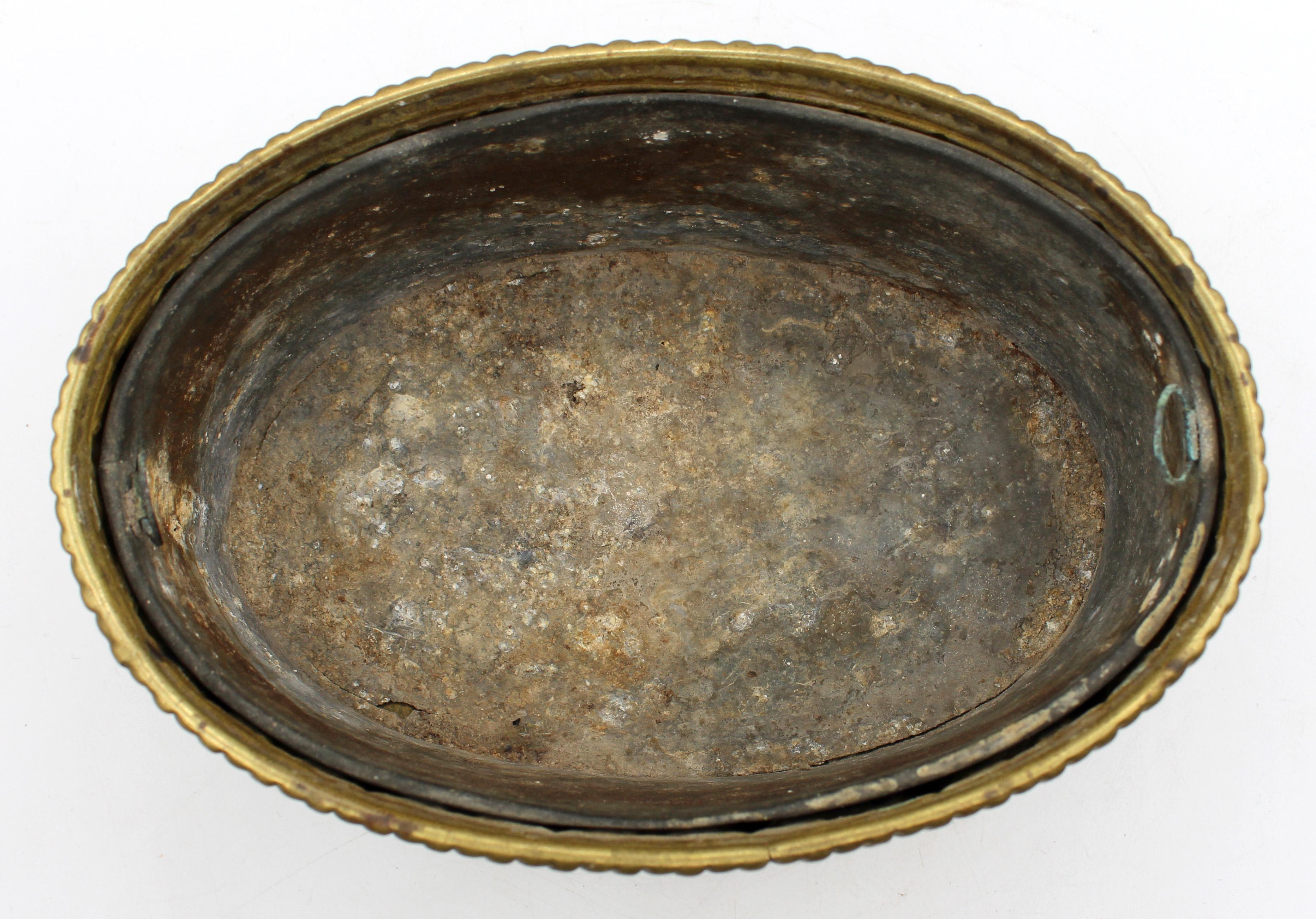 Circa 1870 Oval Repousse Brass English or French Jardiniere For Sale 1