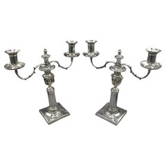 Circa 1870 Pair of Continental Silver Double-Light Candelabras