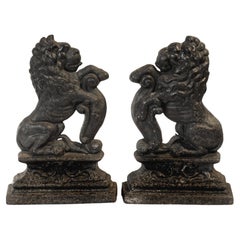 Circa 1870 Pair of English Cast Iron Lion Doorstops