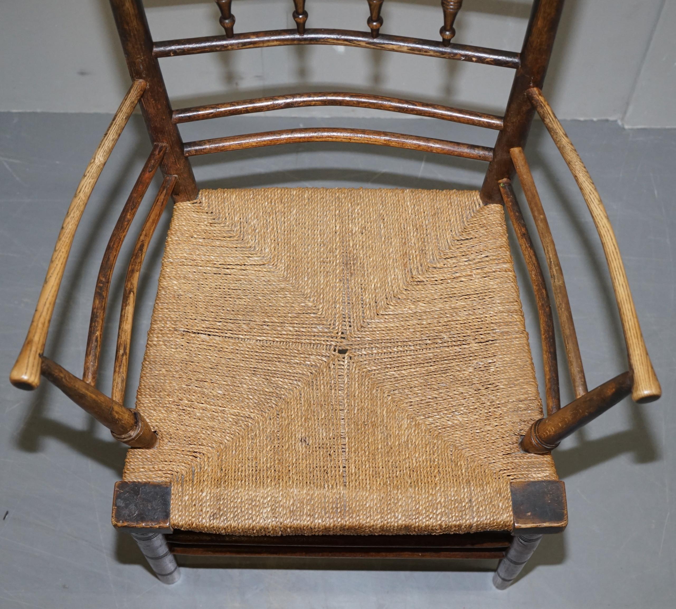 William Morris Sussex Armchair as Seen in the V&A Original Rush Seat, circa 1870 In Good Condition In West Sussex, Pulborough