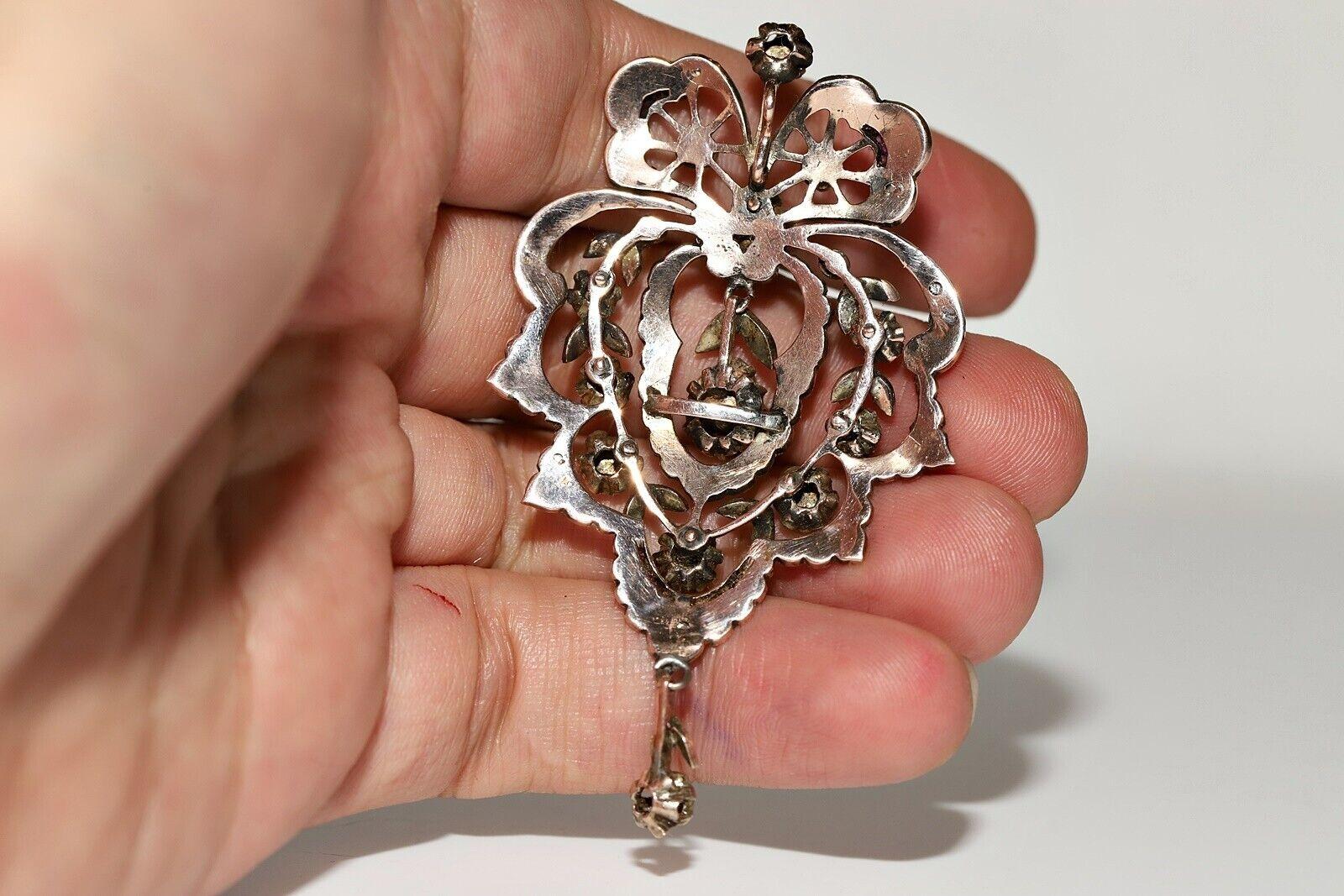 Collier pendentif ottoman en or 8 carats avec diamants naturels taille rose, datant des années 1870 Bon état - En vente à Fatih/İstanbul, 34