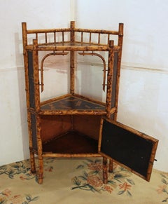 Circa 1870s English Bamboo, Lacquer & Decoupage Corner Etagere