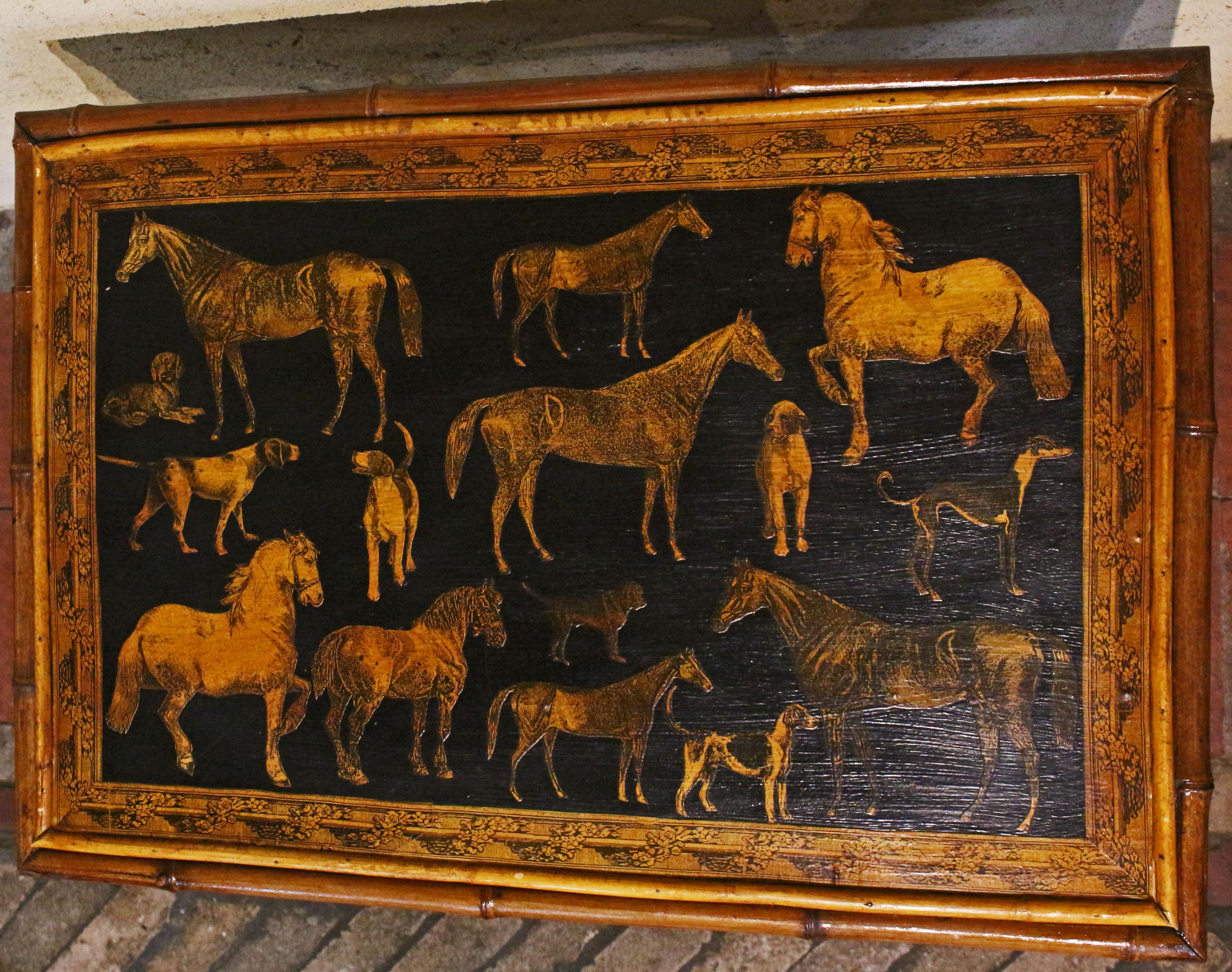 Gran mesa rectangular inglesa de bambú de varios pisos, circa 1870 siglo XIX