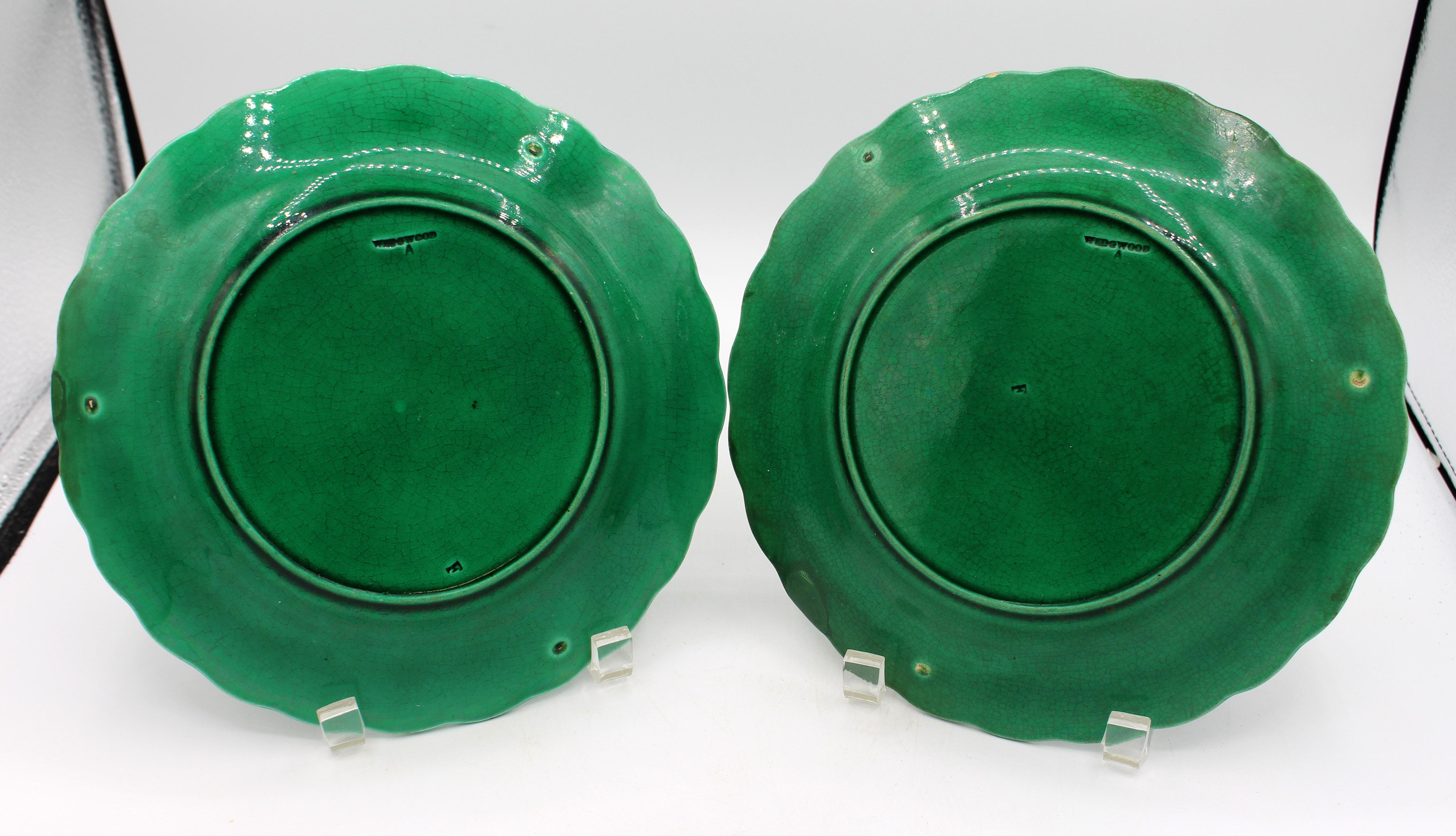 Circa 1870s Pair of Wedgwood Green Sunflower Plates, English. Staffordshire. Impressed with 