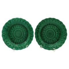 Circa 1870s Pair of Wedgwood Green Sunflower Plates