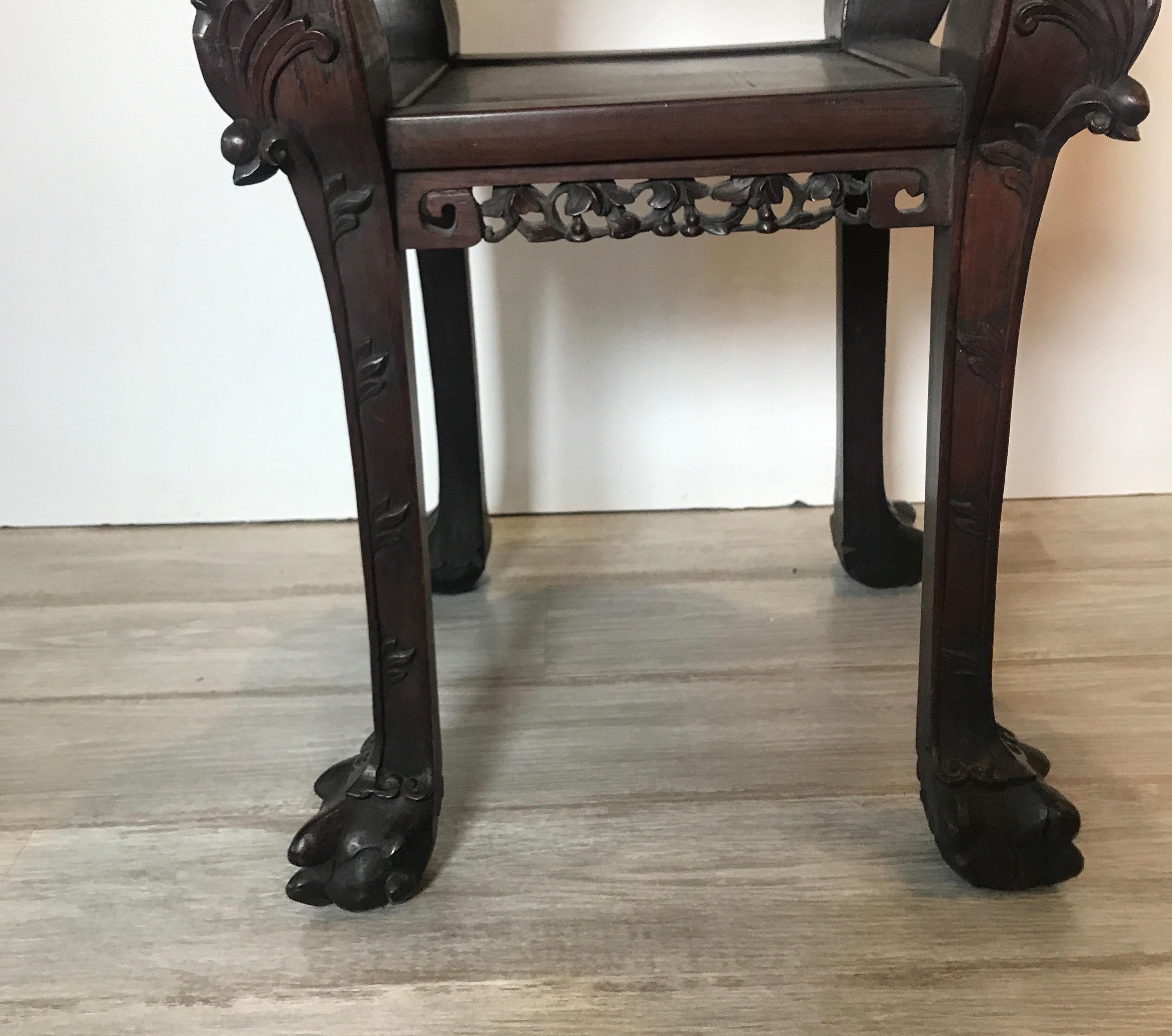 Rosewood Heavily Carved Chinese Marble Top Two-Tier Stand, circa 1870s For Sale 7