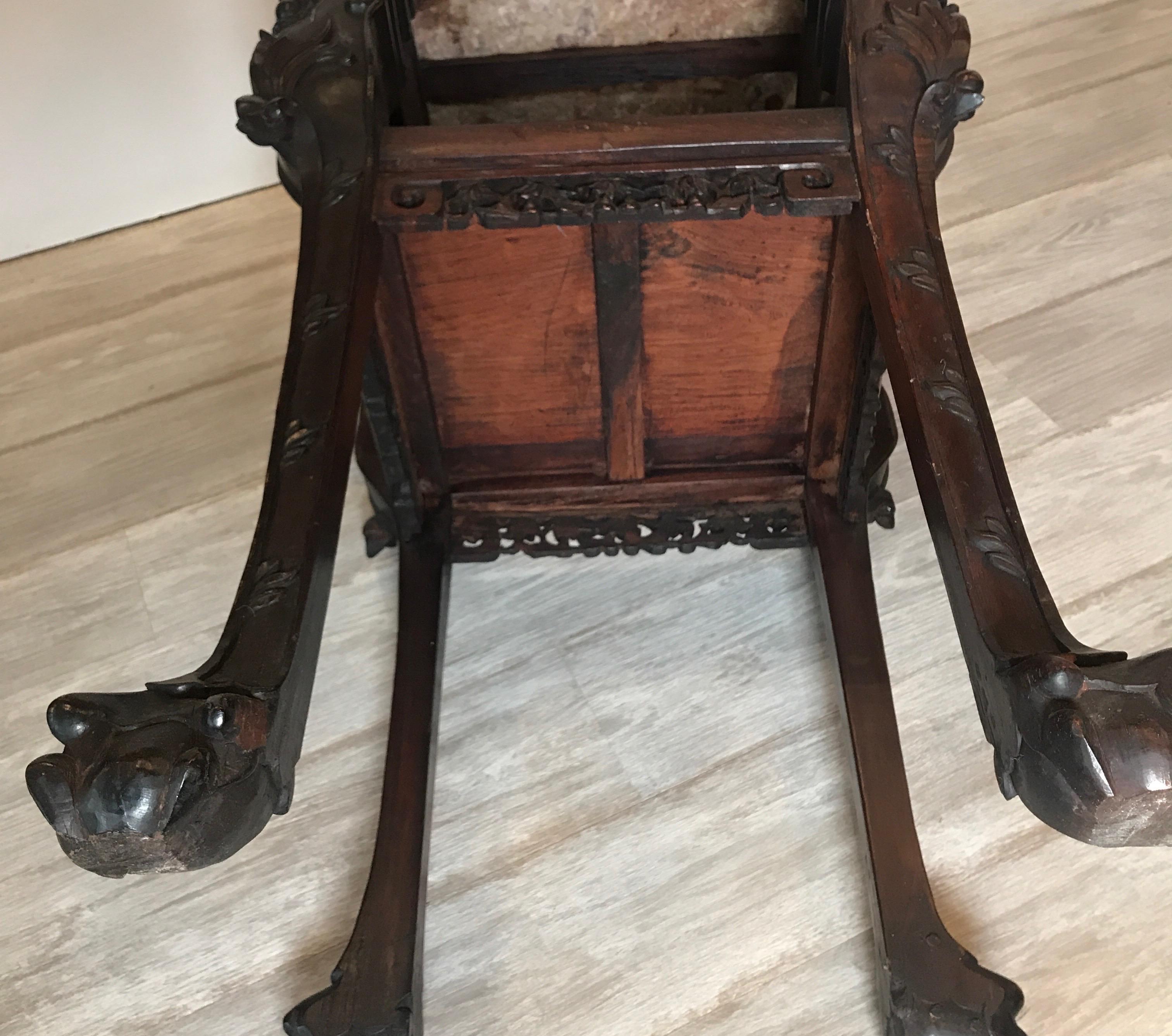 Rosewood Heavily Carved Chinese Marble Top Two-Tier Stand, circa 1870s For Sale 10