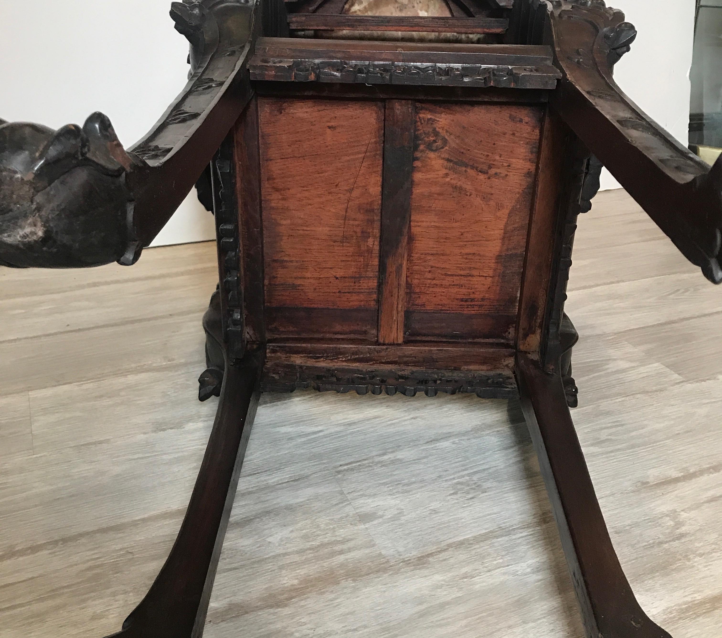 Rosewood Heavily Carved Chinese Marble Top Two-Tier Stand, circa 1870s For Sale 11