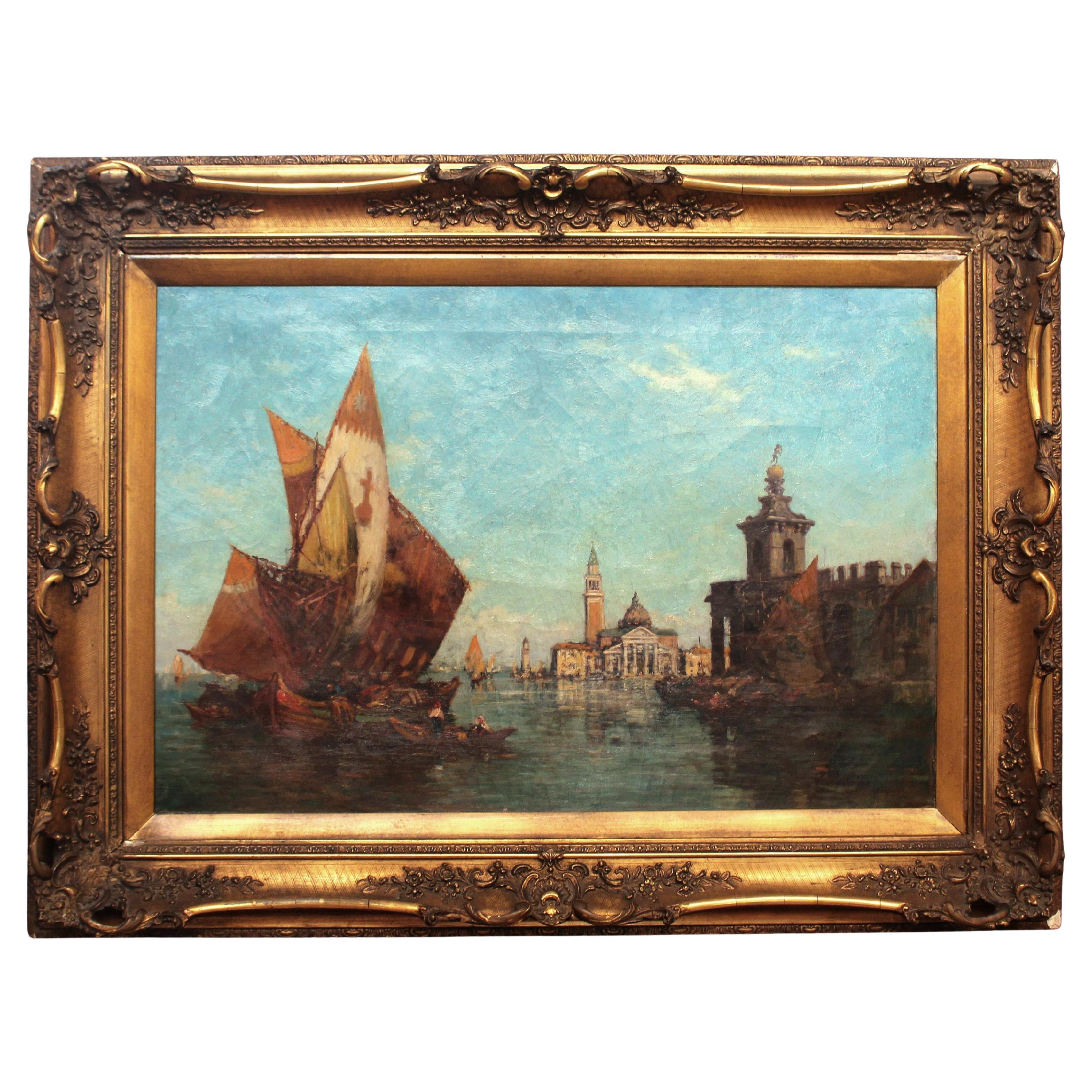 Pittura ad olio del 1870 circa "S. Giorgio Maggiore e il Dogano" Pittura a olio di Jane Vivian
