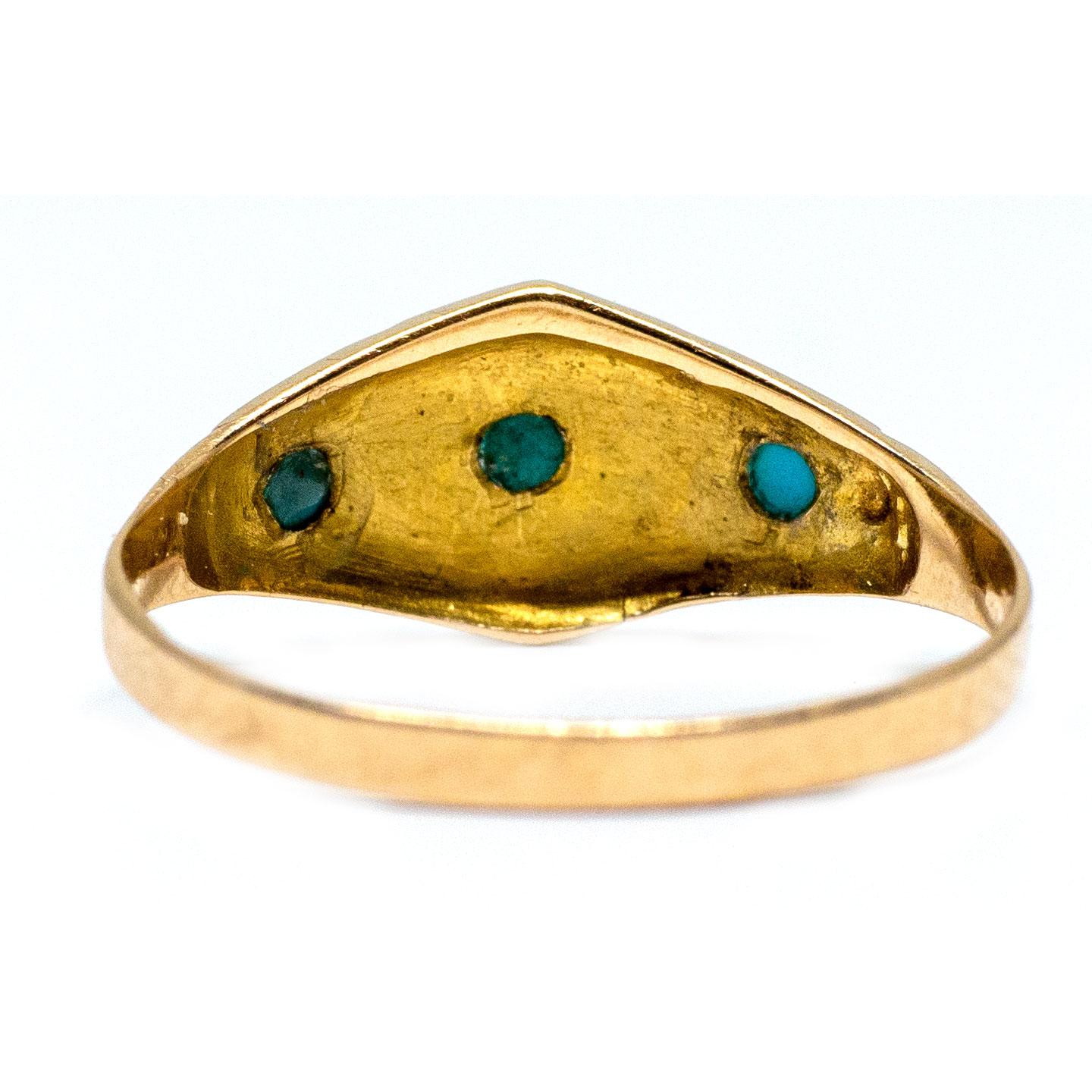 Antique Victorian 15 Karat Gold British Turquoise Pearl Ring, circa 1875 In Good Condition In Addison, TX