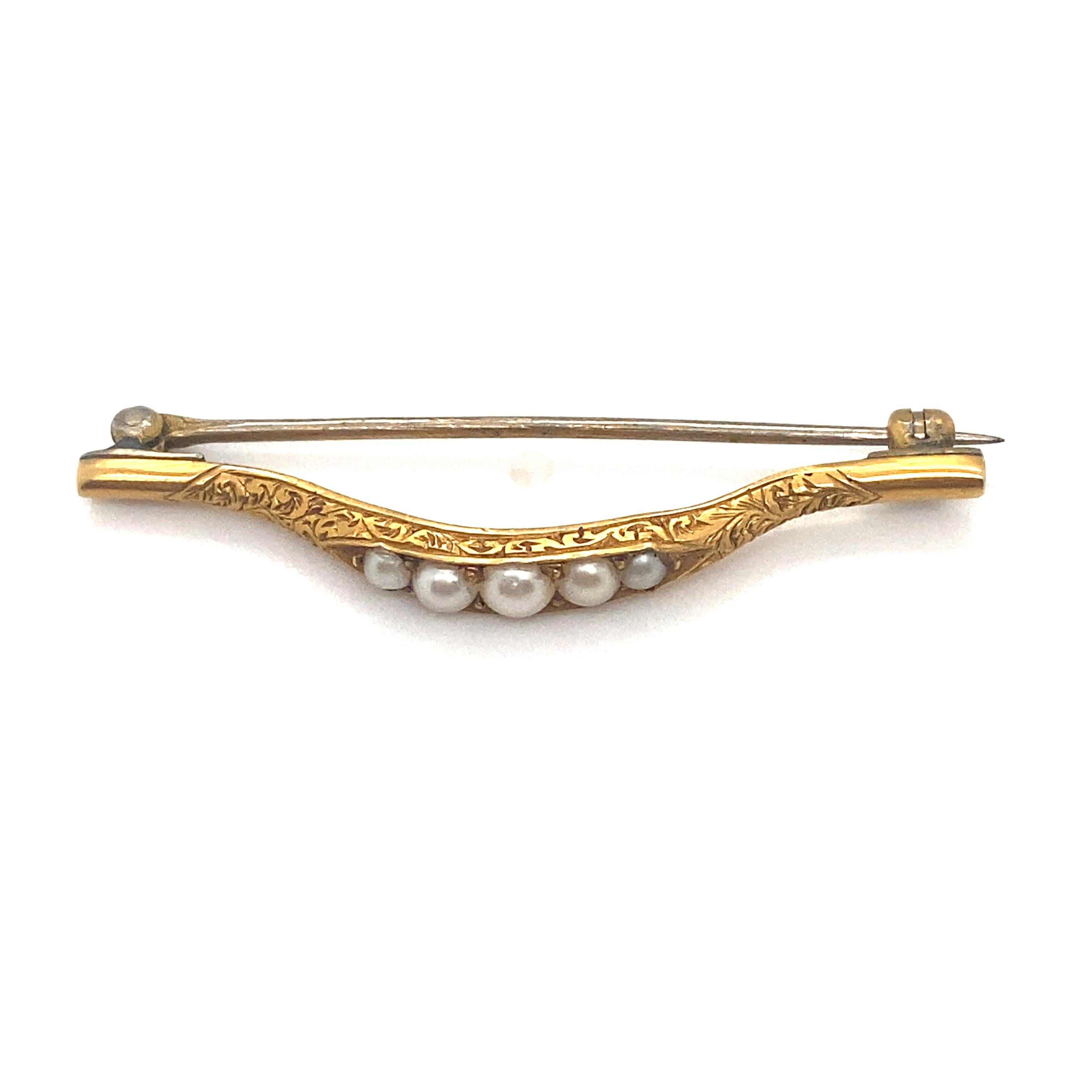 Late Victorian Circa 1875 Victorian Lingerie Pin with Seed Pearls in 18K Gold For Sale