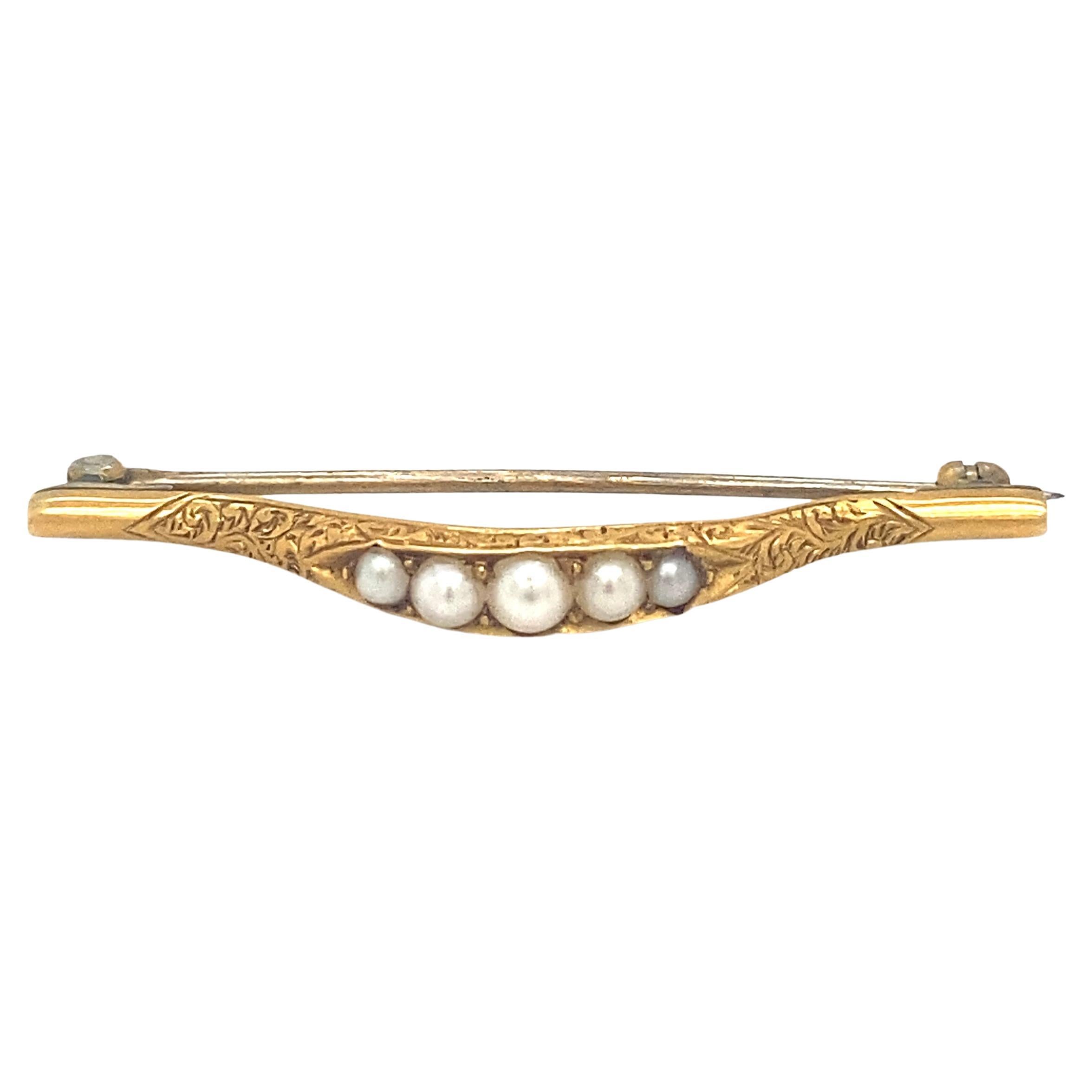 Circa 1875 Victorian Lingerie Pin with Seed Pearls in 18K Gold For Sale
