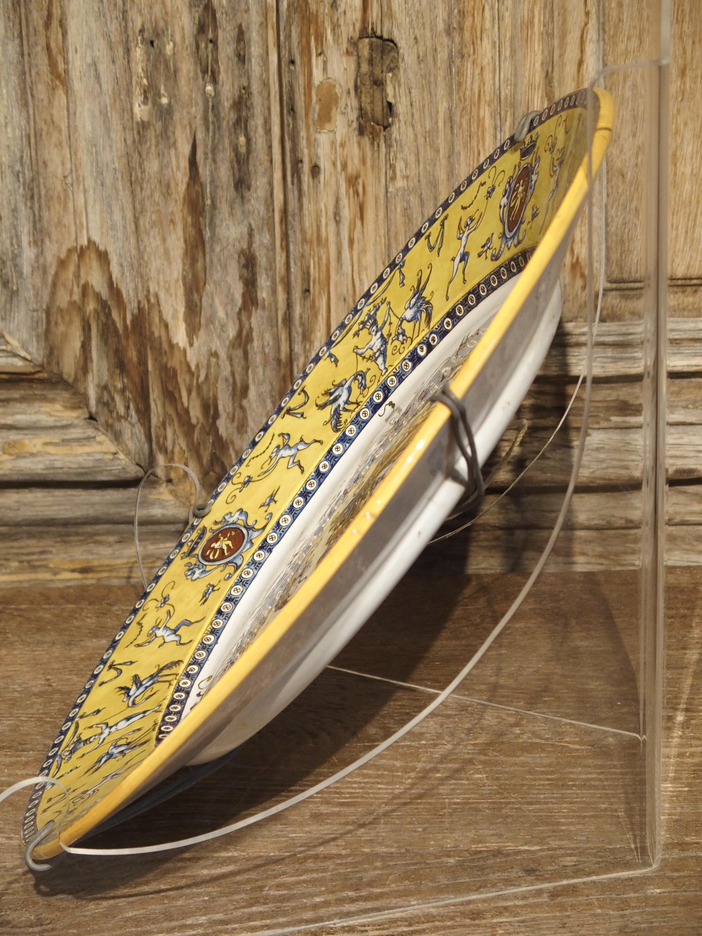 Hand-Painted Yellow Renaissance Style Gien Platter from France, circa 1875