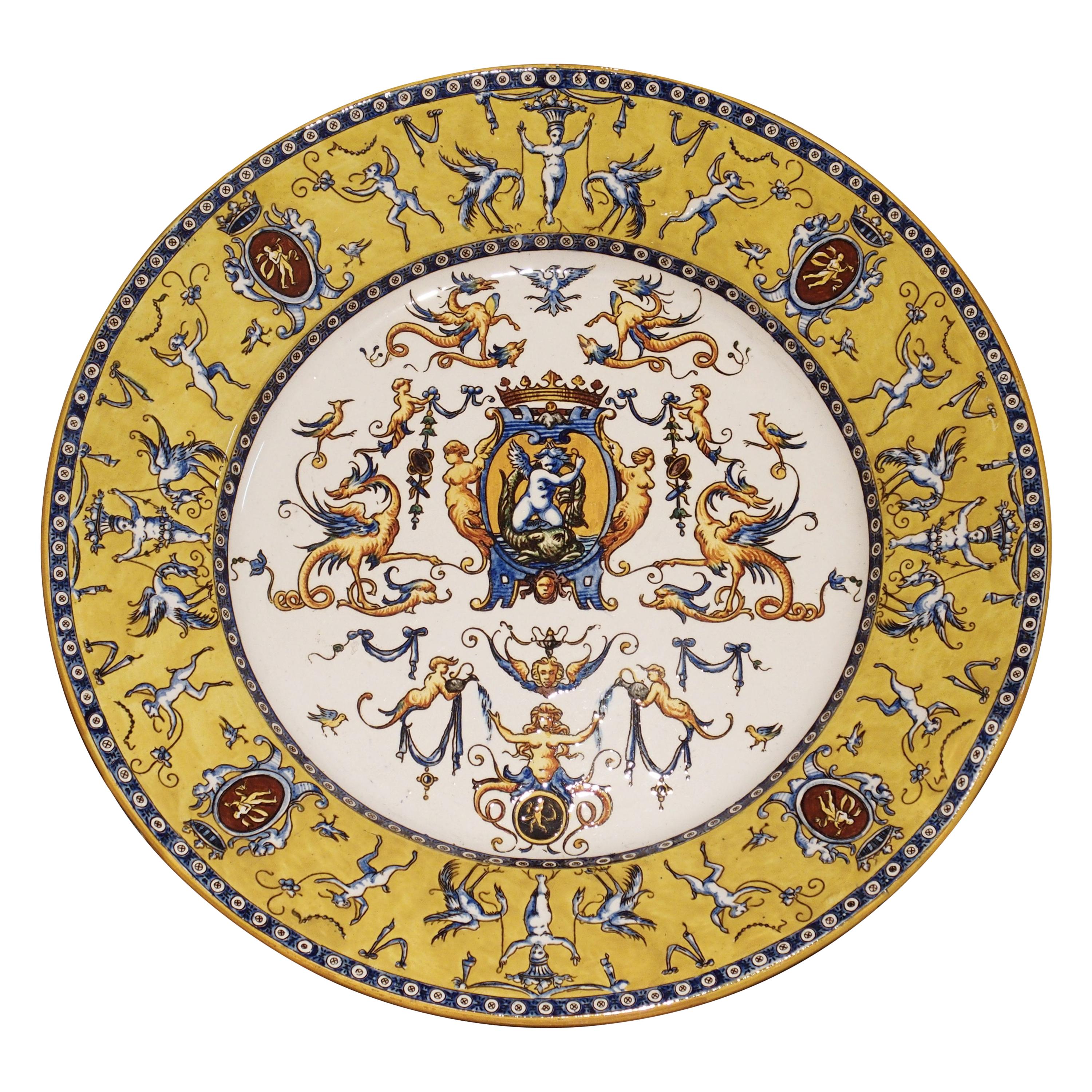 Yellow Renaissance Style Gien Platter from France, circa 1875