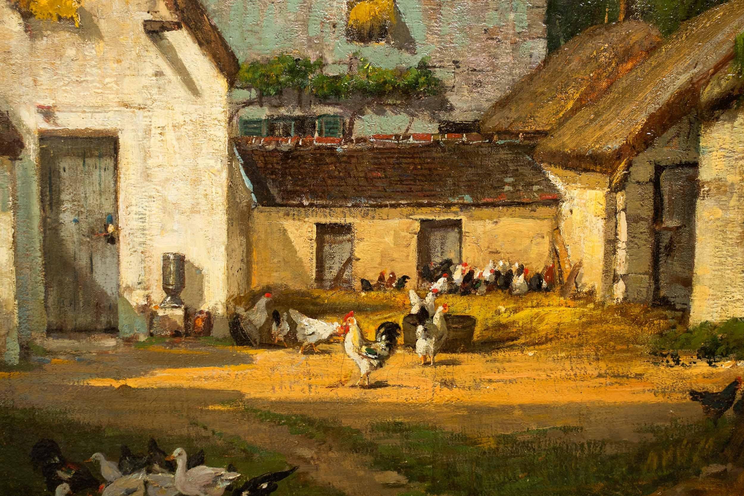 Circa 1878 Barbizon Barnyard Scene of d'Huyson, France by François de Blois 8