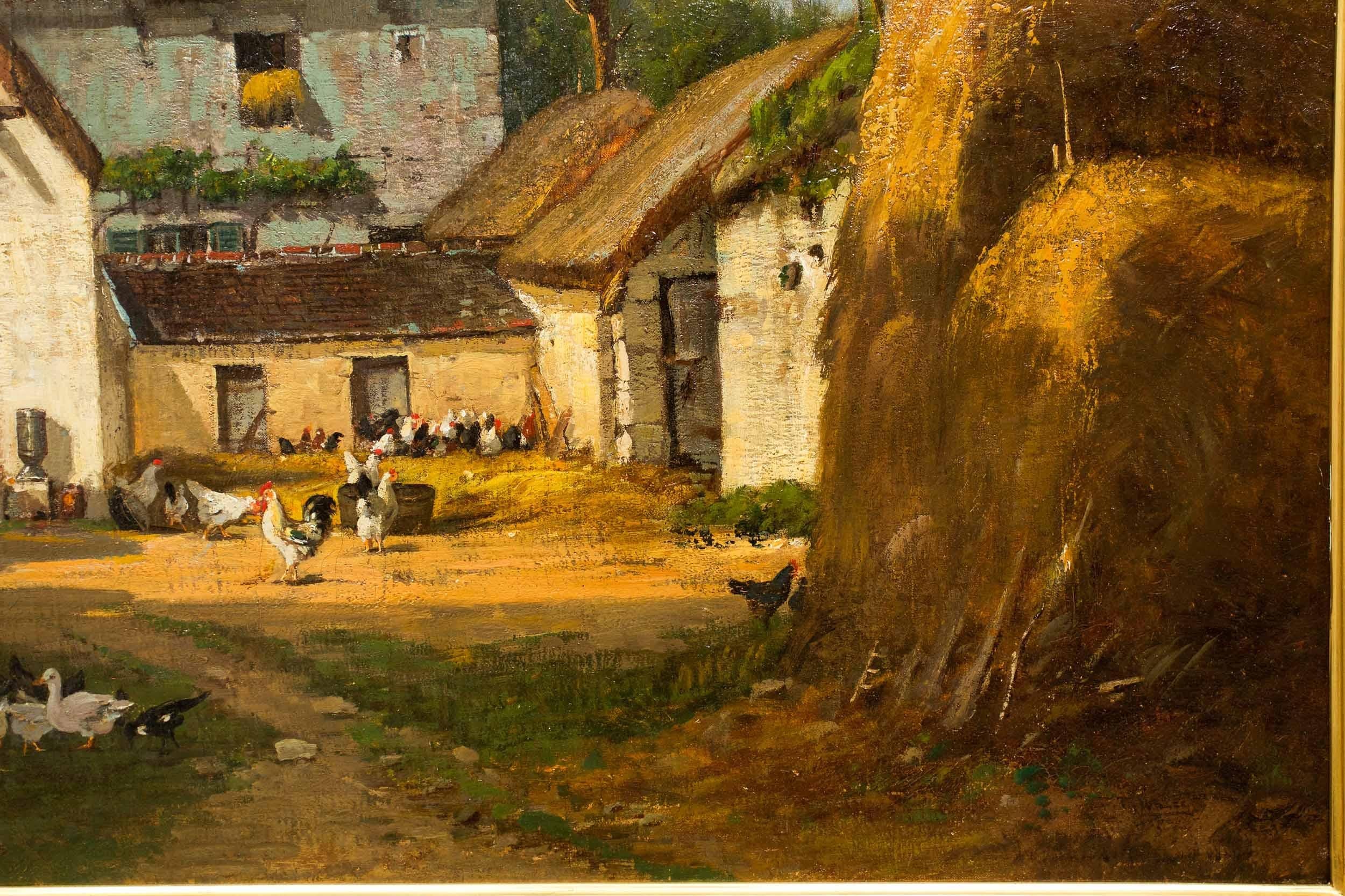 Circa 1878 Barbizon Barnyard Scene of d'Huyson, France by François de Blois In Good Condition In Shippensburg, PA