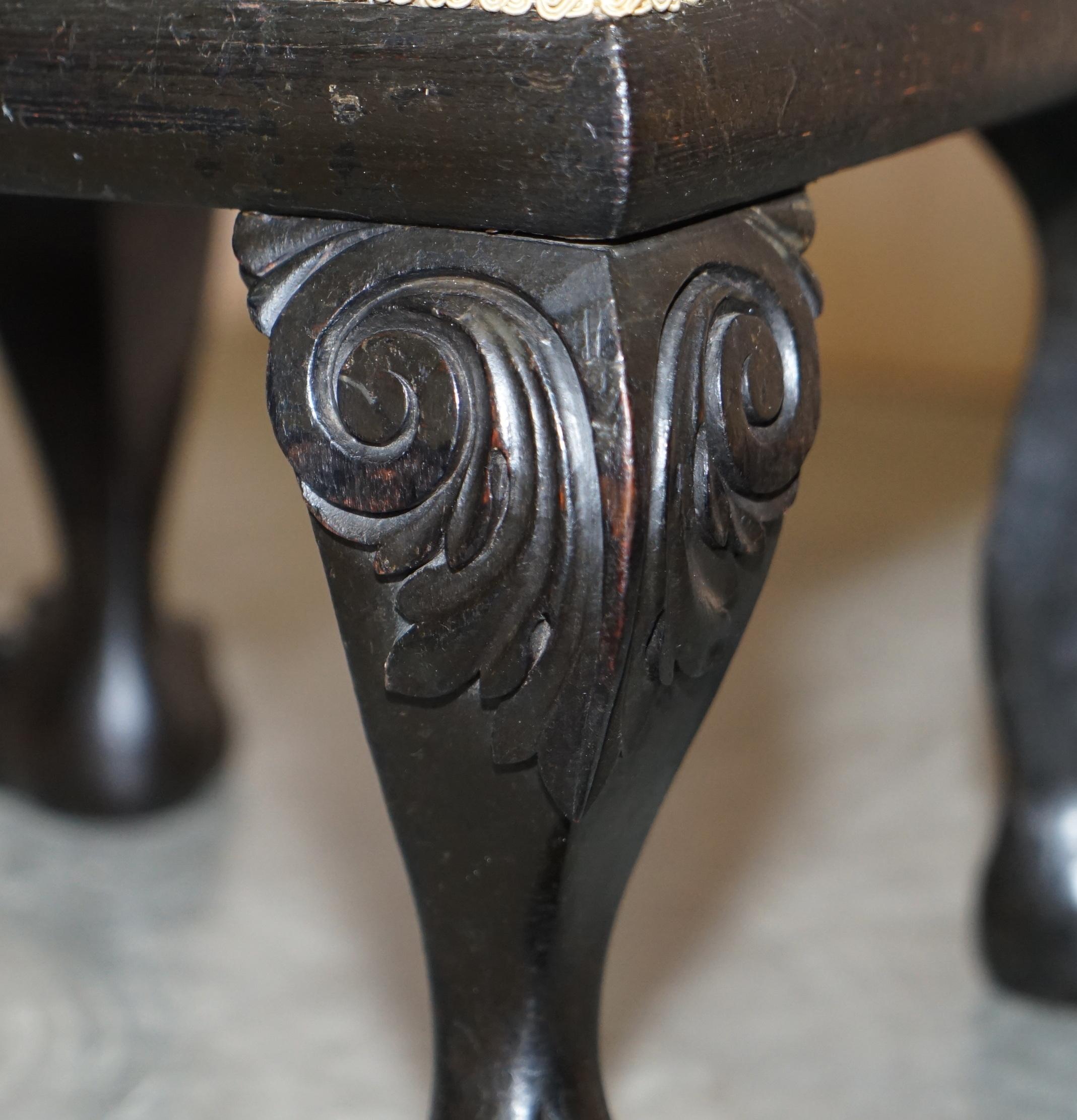 Late Victorian Circa 1880-1900, Antique Victorian Ebonised Lion's Hairy Paw Feet Footstool For Sale