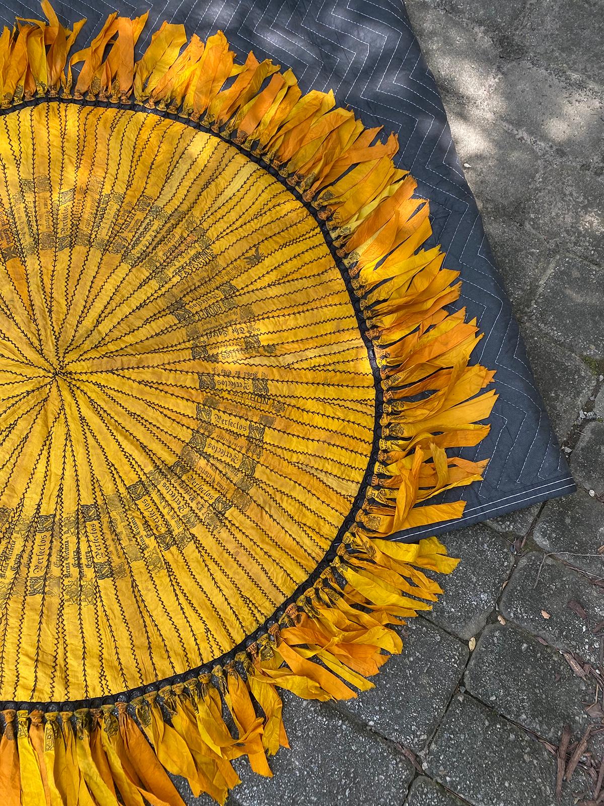 Circa 1880-1900 Cigar Silk Piecework Table Cover, Ribbon Fringe 12