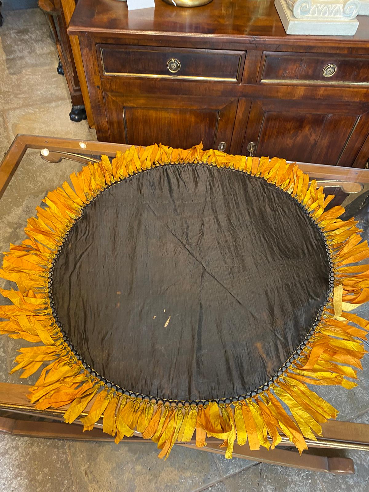 Circa 1880-1900 Cigar Silk Piecework Table Cover, Ribbon Fringe 16