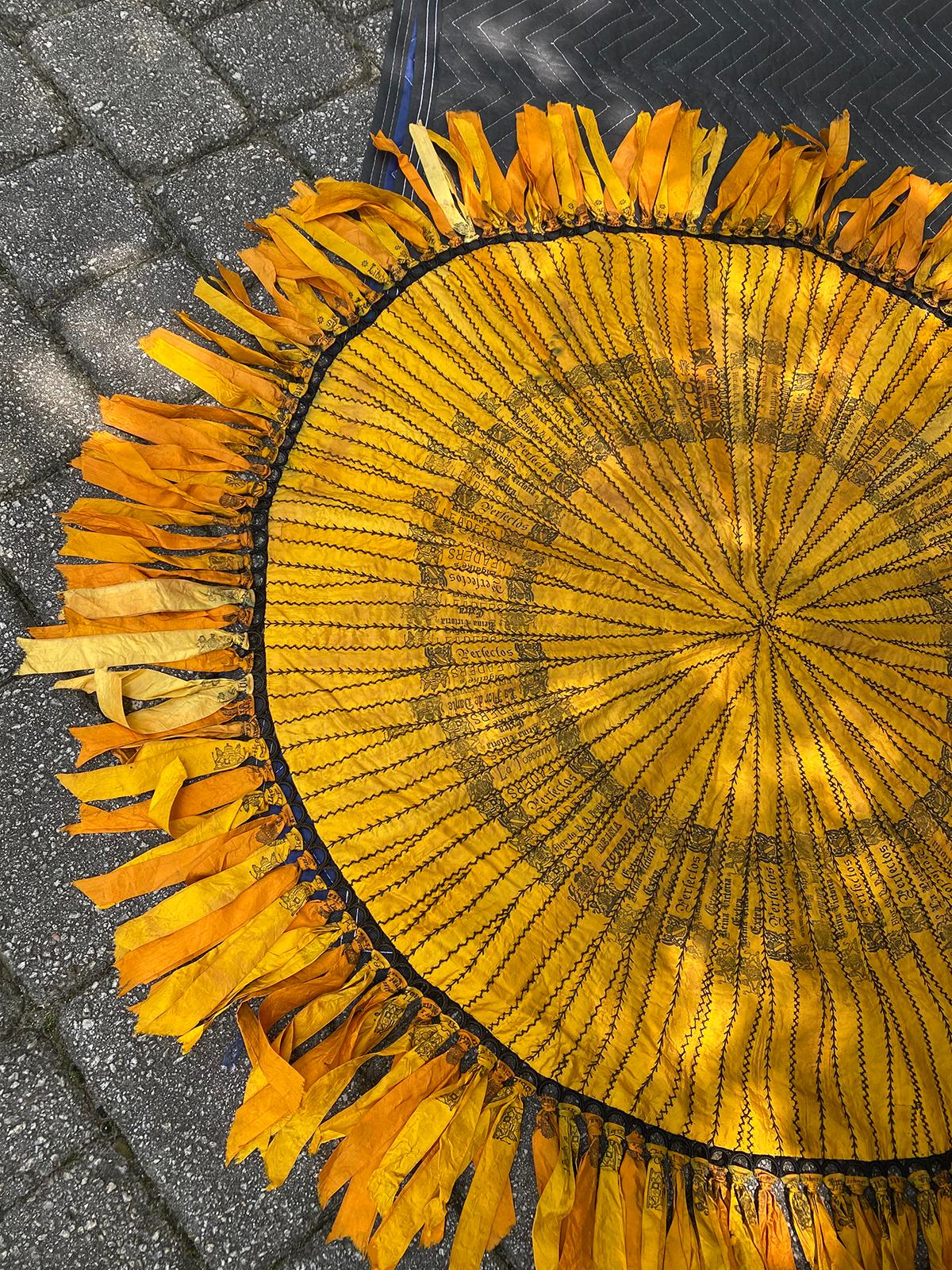 19th Century Circa 1880-1900 Cigar Silk Piecework Table Cover, Ribbon Fringe