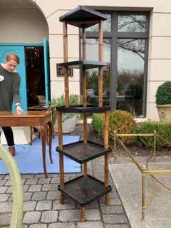 Circa 1880-1920 Bamboo & Chinoiserie Lacquered 5 Shelf Corner Etagere