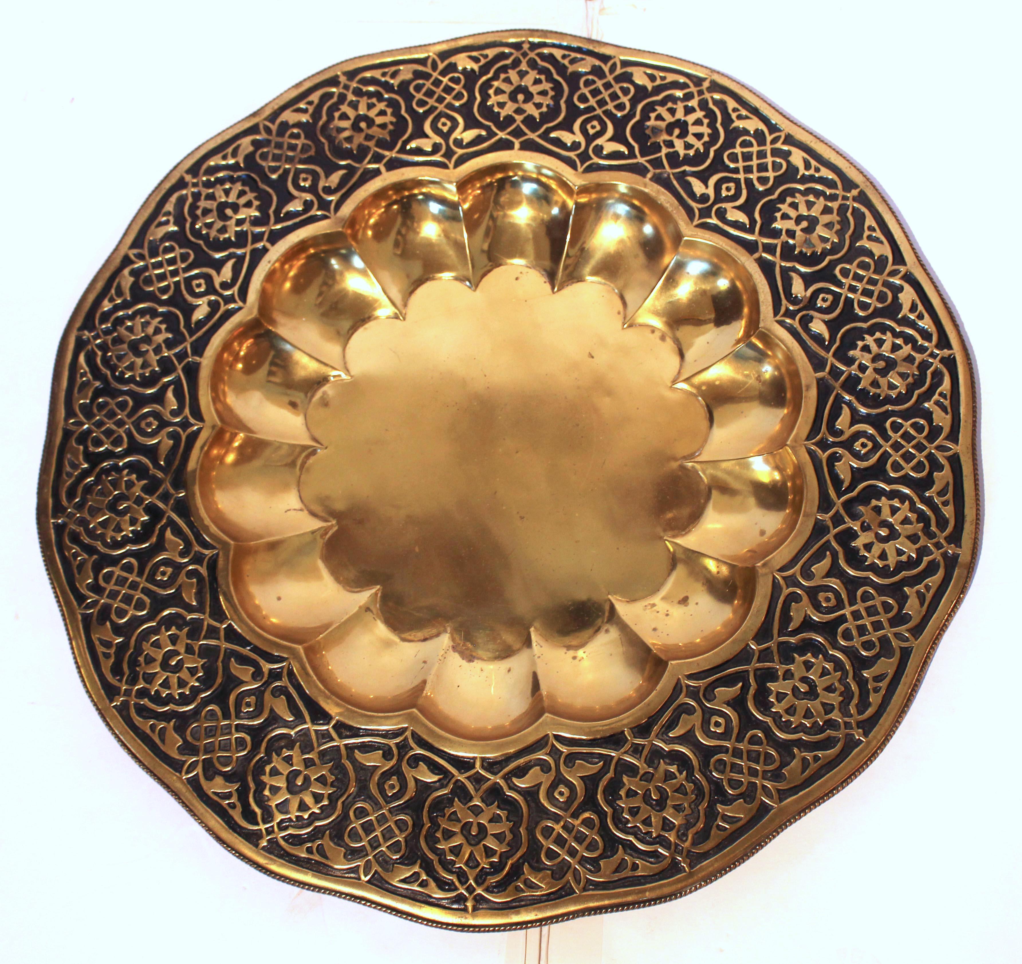 Circa 1880-1920 Moroccan Brass Tray on Old Stand 3