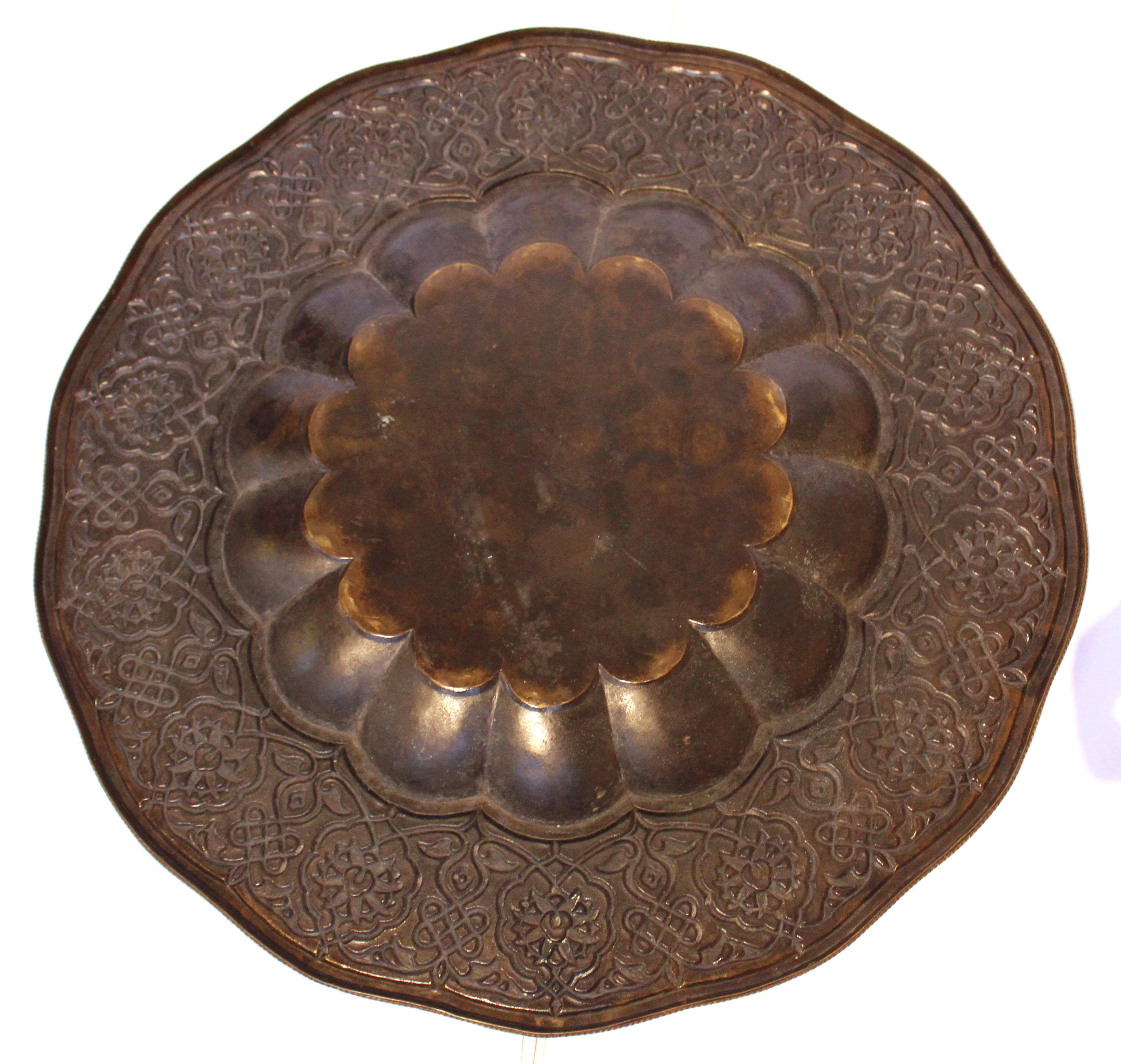 Circa 1880-1920 Moroccan Brass Tray on Old Stand 4