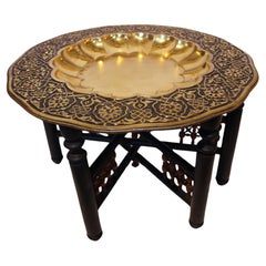 Circa 1880-1920 Moroccan Brass Tray on Old Stand