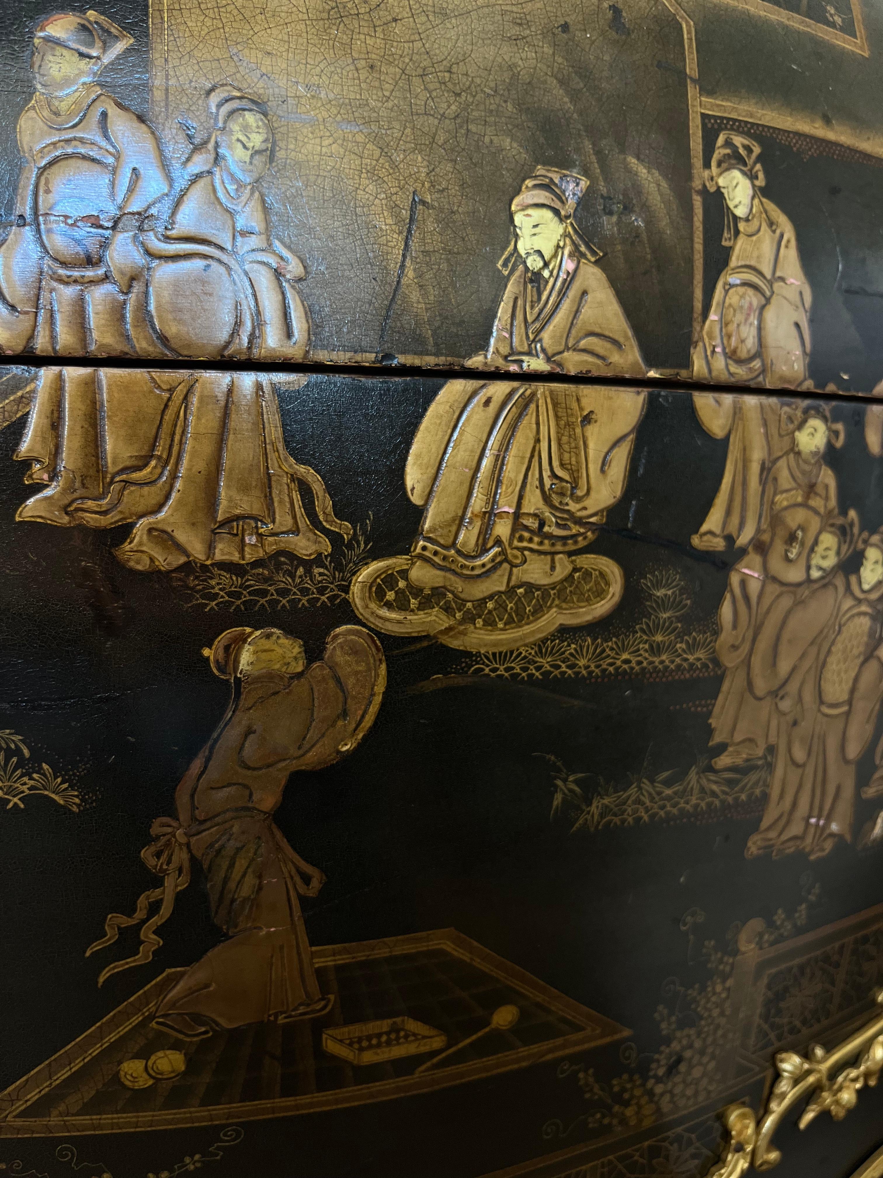 Marble Circa 1880 A FRENCH ORMOLU-MOUNTED GILT AND BLACK LACQUER COMMODE For Sale