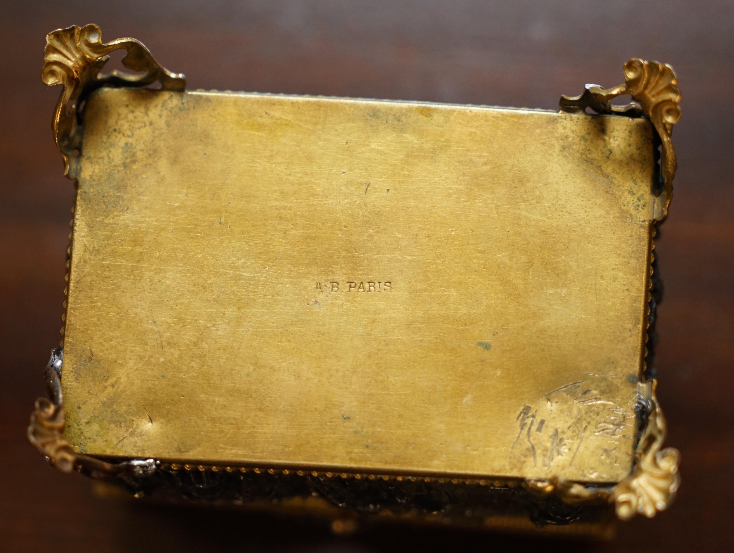 AB Paris Signed French Bronze and Gilt Brass Jewelry Casket Box Chest circa 1880 7
