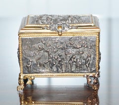AB Paris Signed French Bronze and Gilt Brass Jewelry Casket Box Chest circa 1880