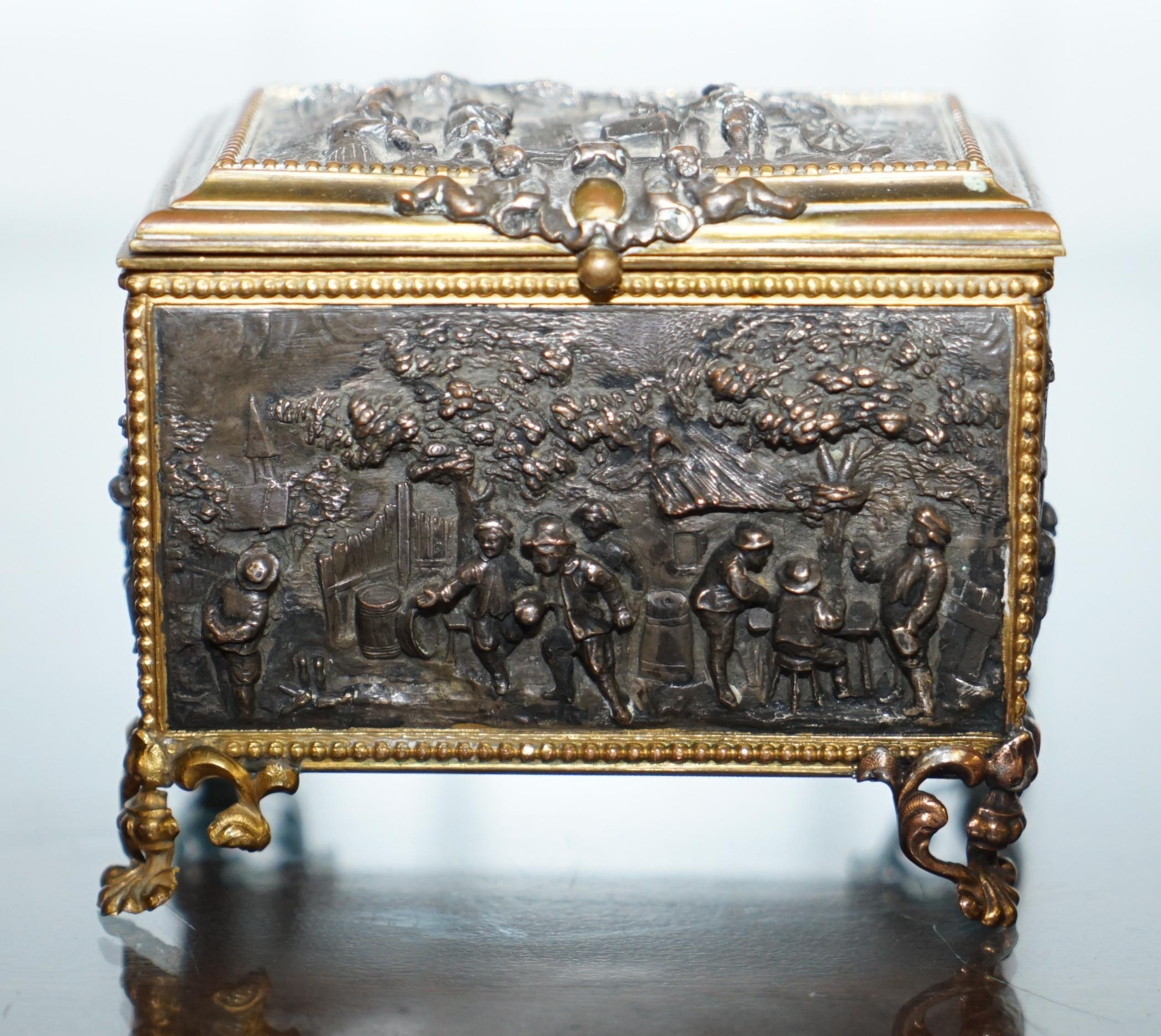 High Victorian AB Paris Signed French Bronze and Gilt Brass Jewelry Casket Box Chest circa 1880