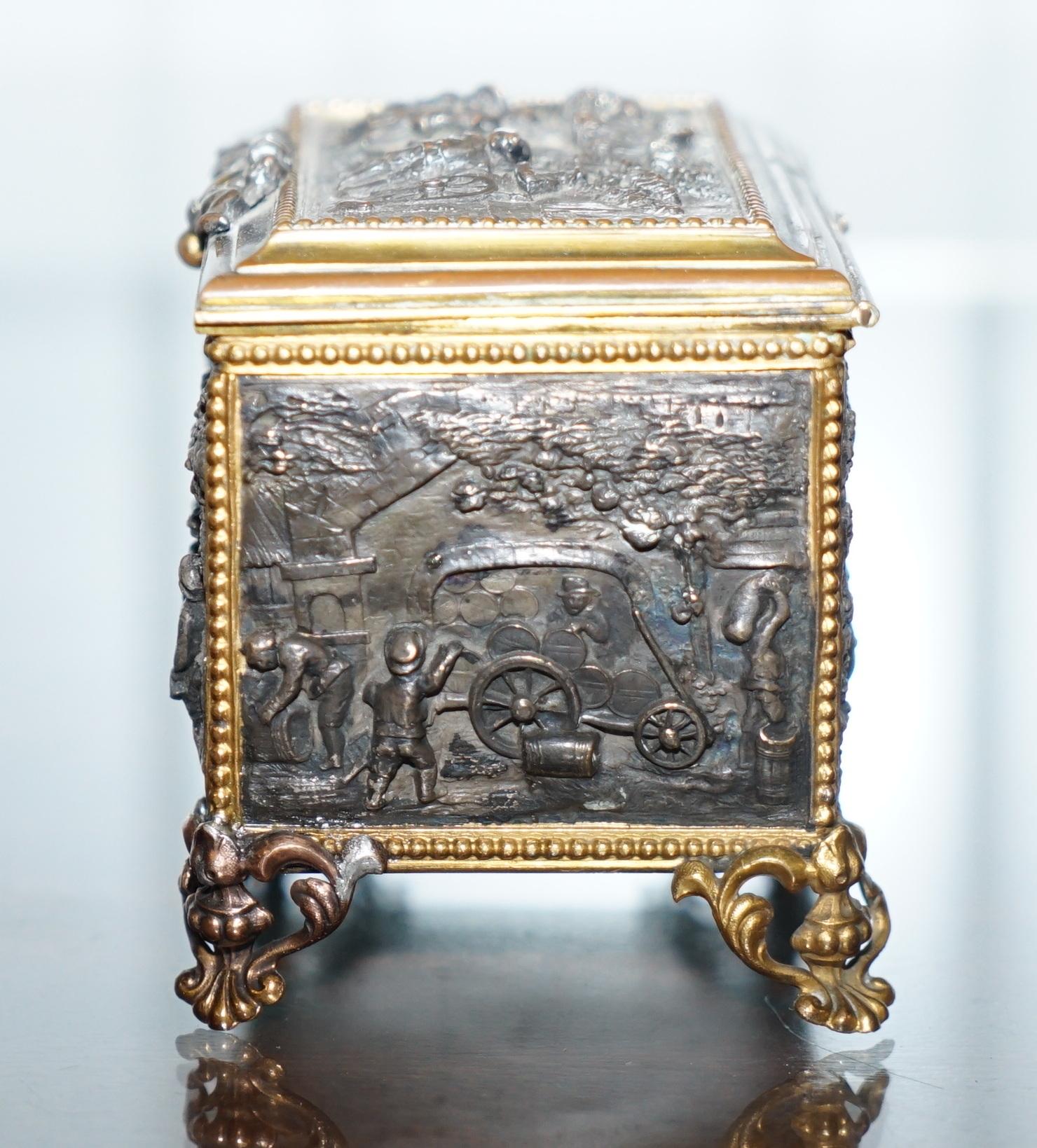 AB Paris signiert Französisch Bronze und vergoldetem Messing Schmuck Schatulle Chest um 1880 3