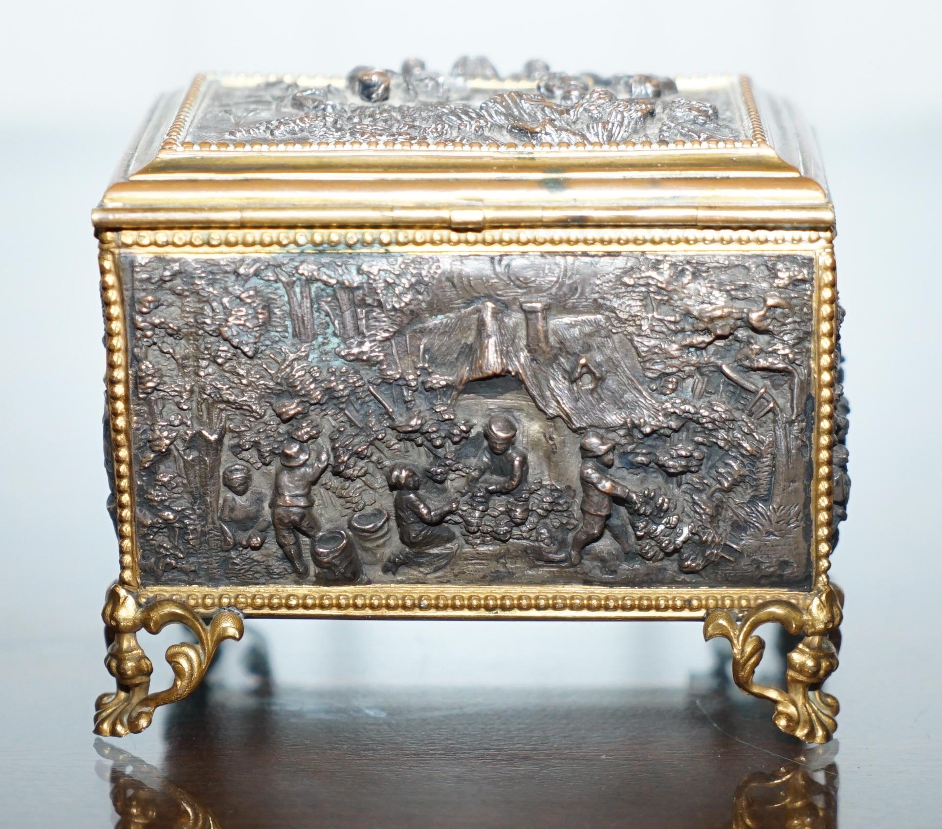 AB Paris Signed French Bronze and Gilt Brass Jewelry Casket Box Chest circa 1880 1
