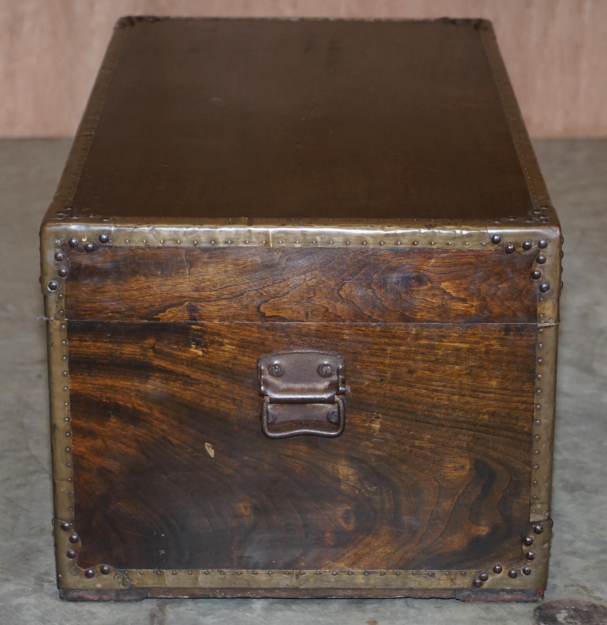 Anglo-Indian Military Campaign Chest Trunk Ottoman Used Coffee Table, circa 1880 4