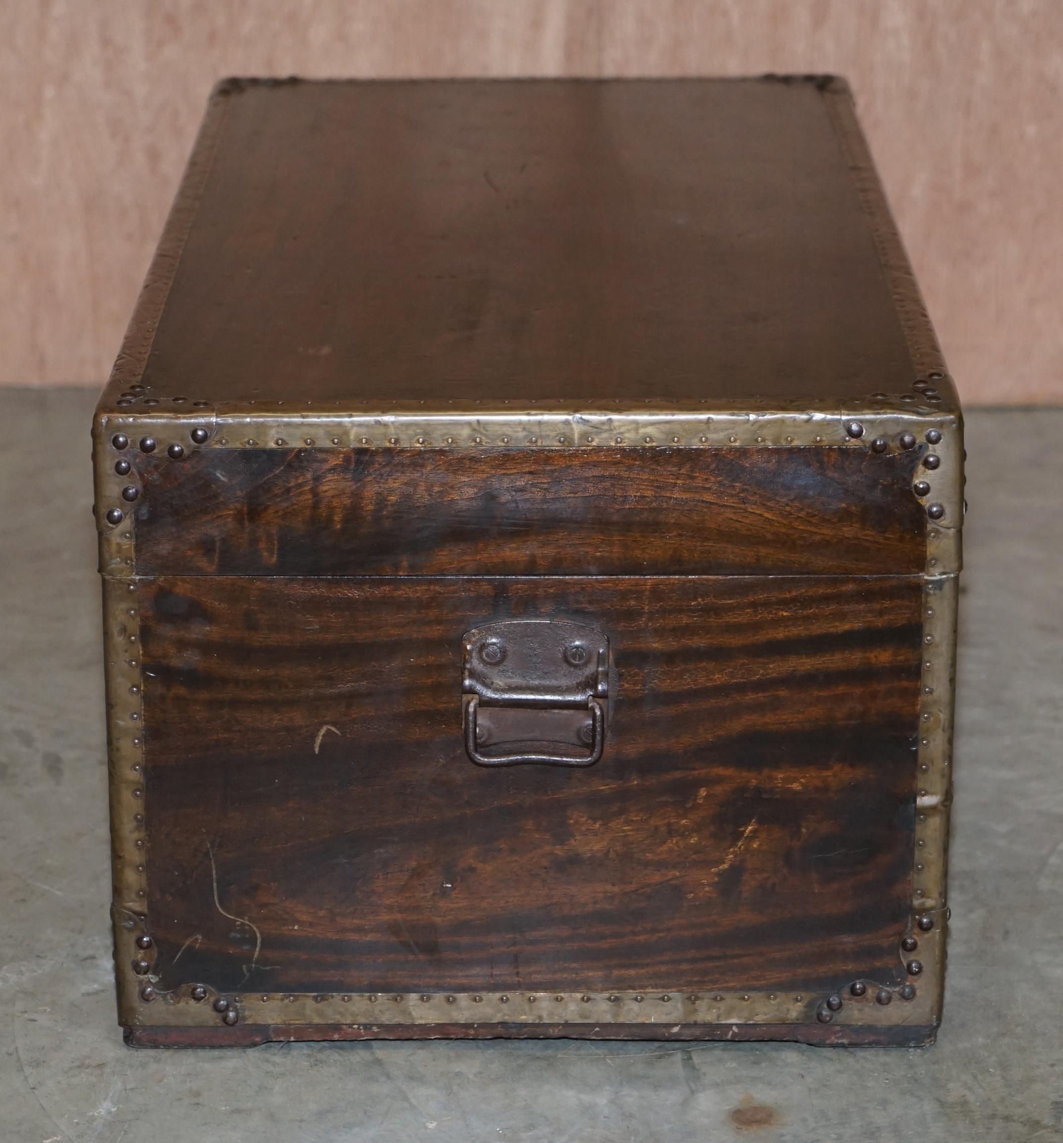 Anglo-Indian Military Campaign Chest Trunk Ottoman Used Coffee Table, circa 1880 7