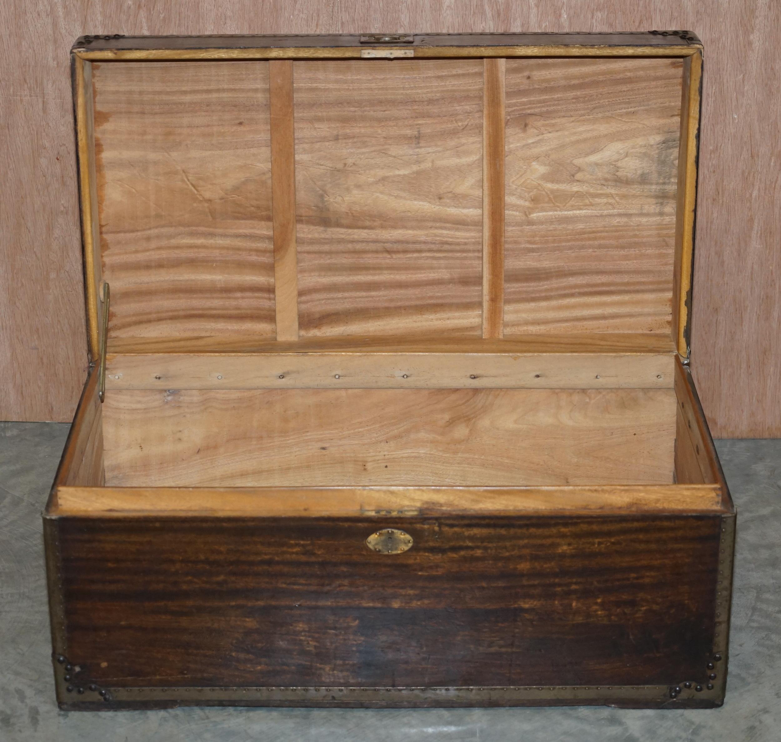 Anglo-Indian Military Campaign Chest Trunk Ottoman Used Coffee Table, circa 1880 10